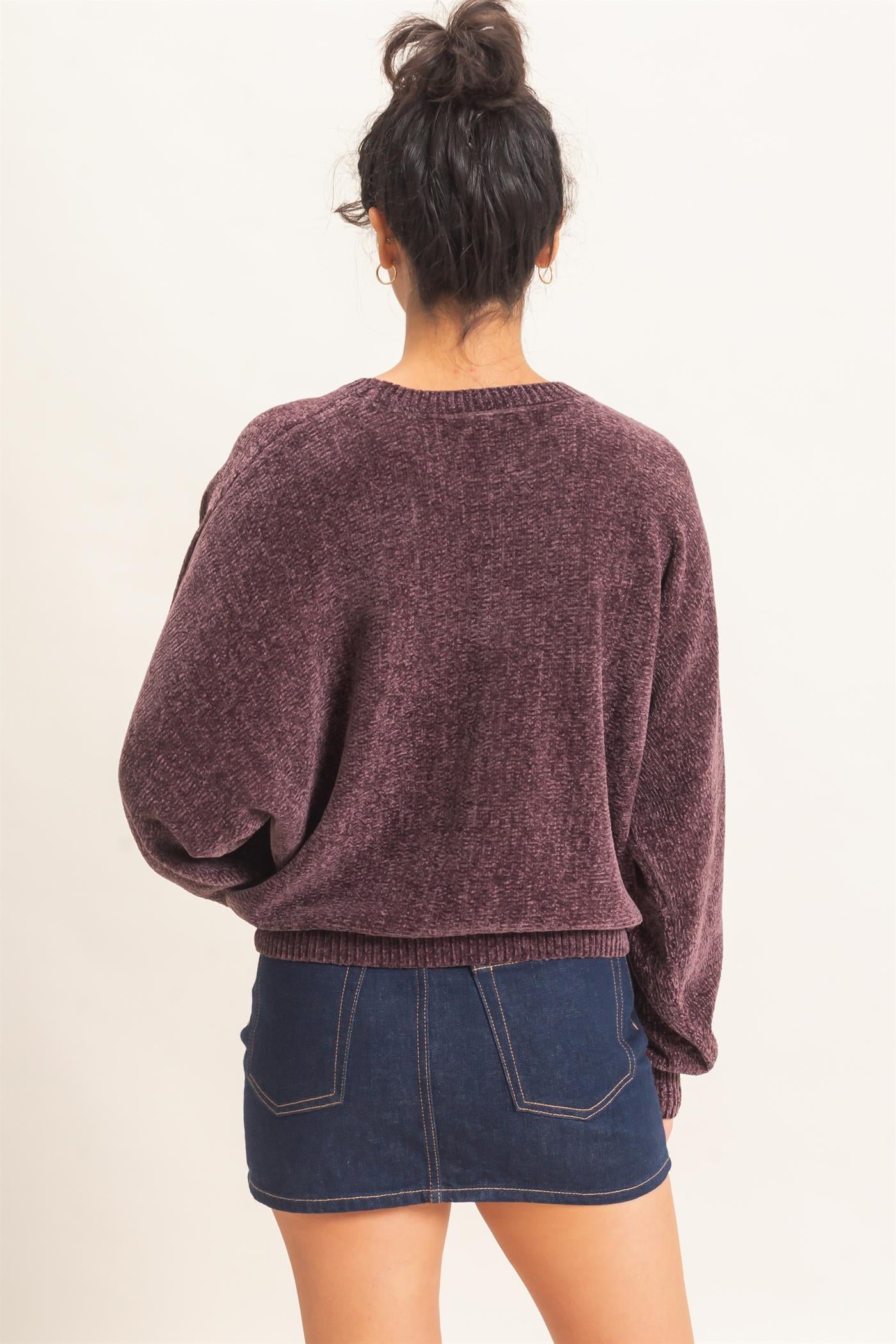 Wholesale Chenille Crew Neck Sweater Sweaters DZ26E264 COCOA DOUBLE ZERO