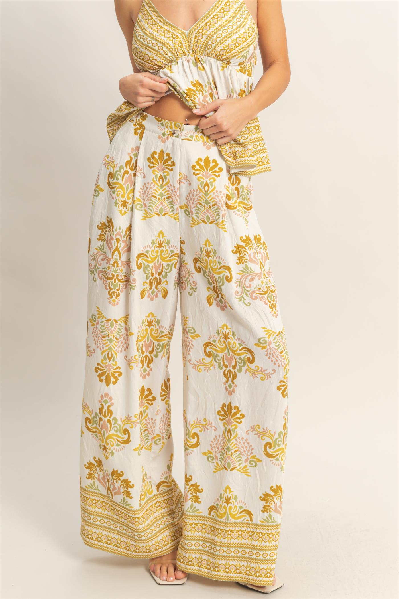 Wholesale Wide-Leg Printed Palazzo Pants Pants HF26C369-D MUSTARD HYFVE