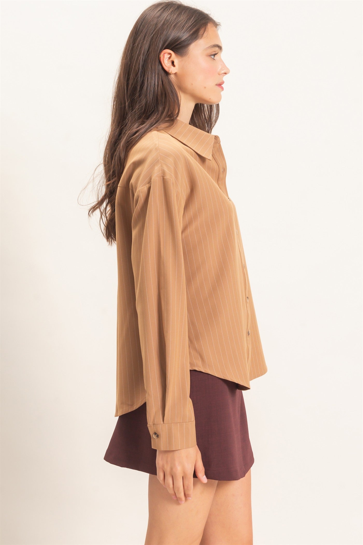 Wholesale Striped Button-Up Shirt Shirts HF27A425 LIGHT BROWN HYFVE