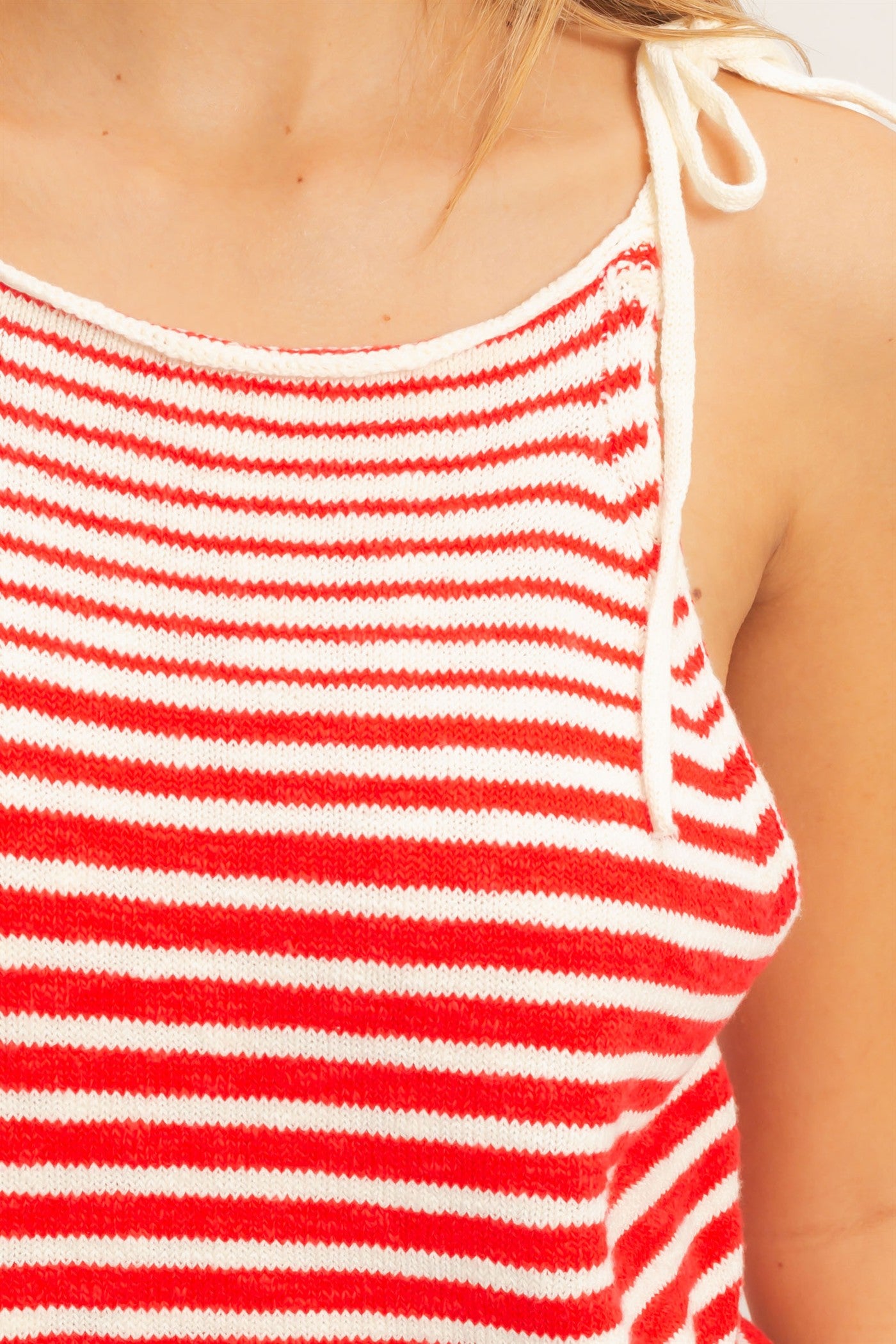 Wholesale Striped Knit Tie-Strap Tank Sweaters HF26A184 RED HYFVE