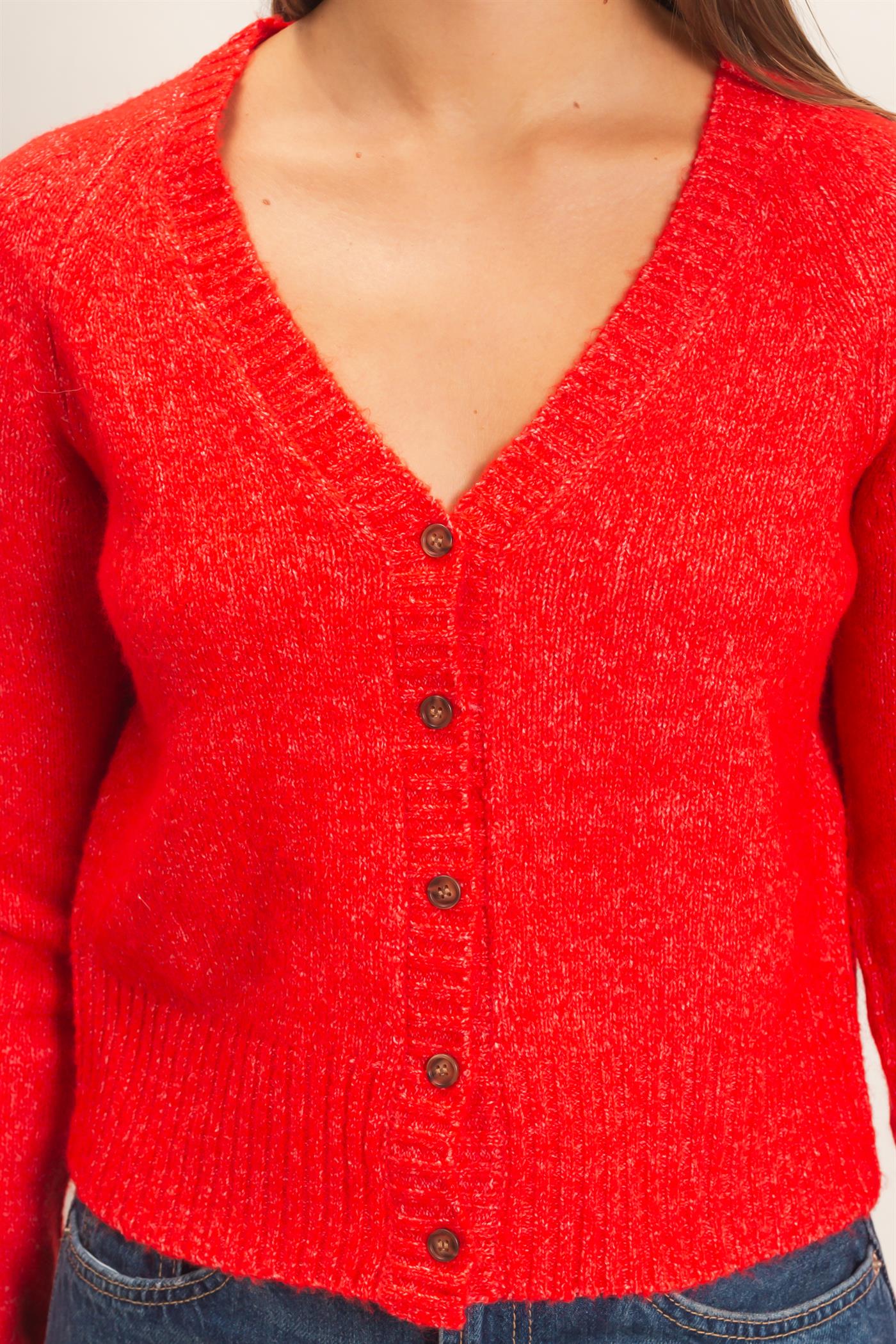 Wholesale V-Neck Cardigan Cardigans DZ26E326 RED DOUBLE ZERO