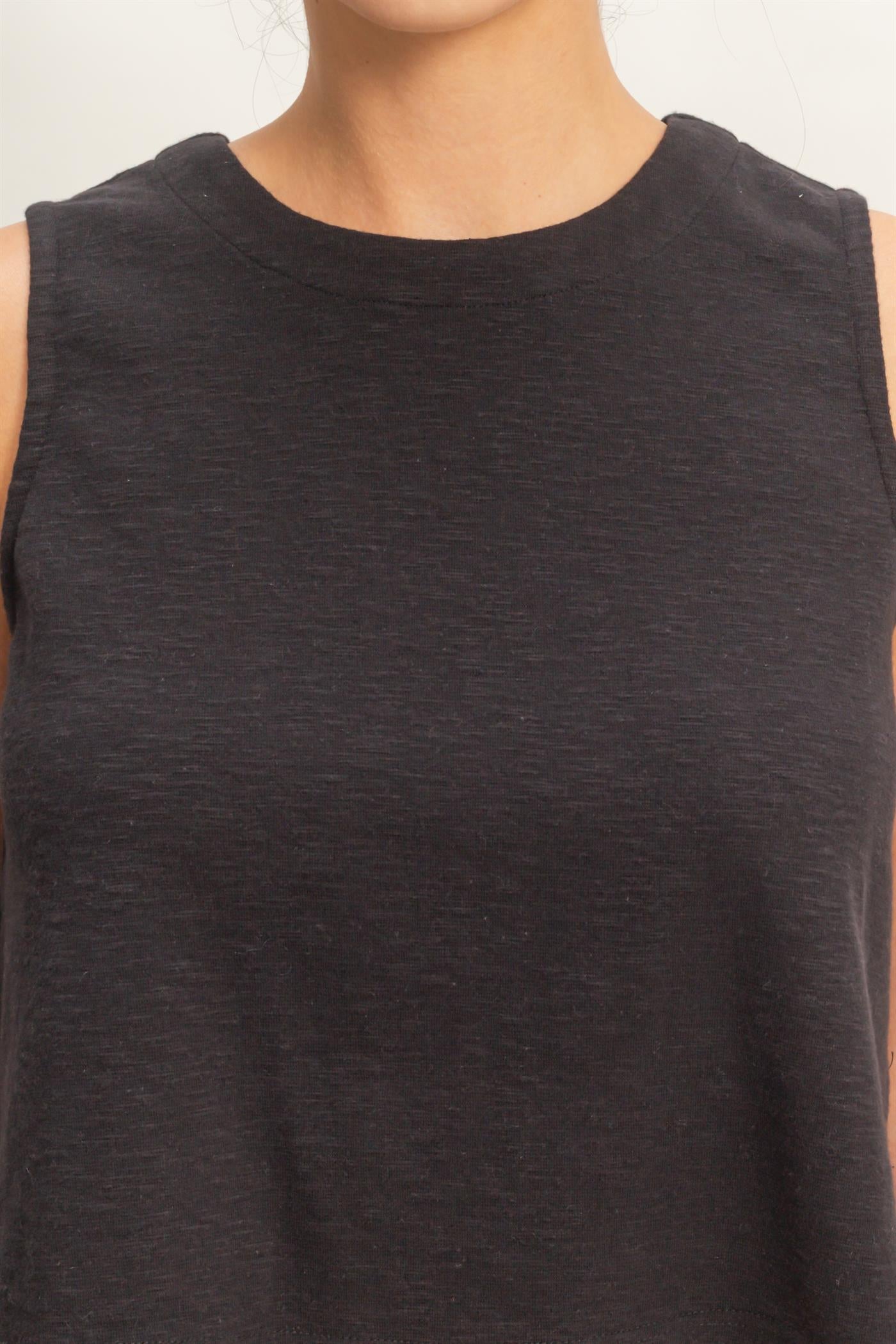 Wholesale Sleeveless Boxy Fit Crew Neck Top Clothing Tops DZ26C090 BLACK DOUBLE ZERO