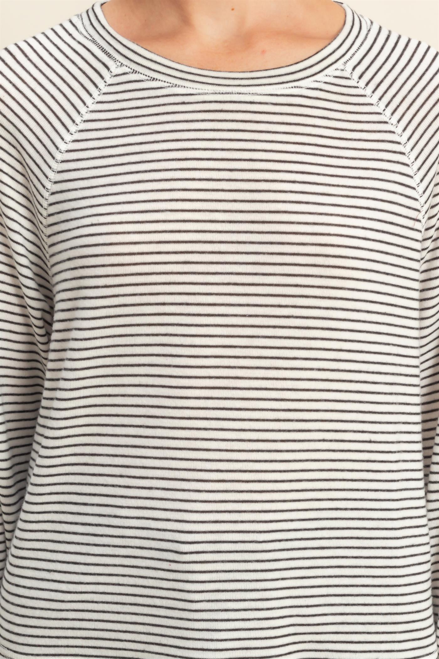 Wholesale Striped Raglan Long Sleeve Top Clothing Tops DZ25E600 CREAM/BLACK DOUBLE ZERO