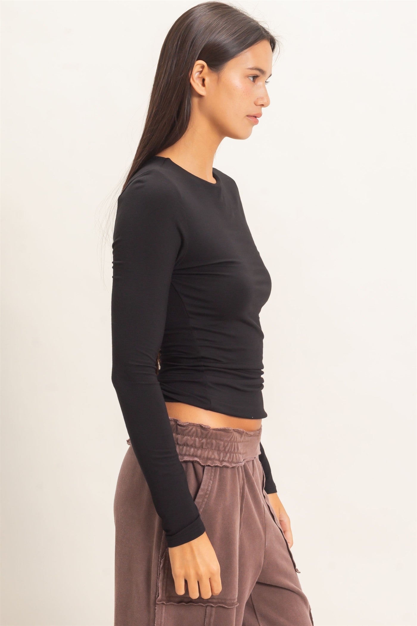 Wholesale Crew Neck Long Sleeve Top Clothing Tops DZ26E978 BLACK DOUBLE ZERO