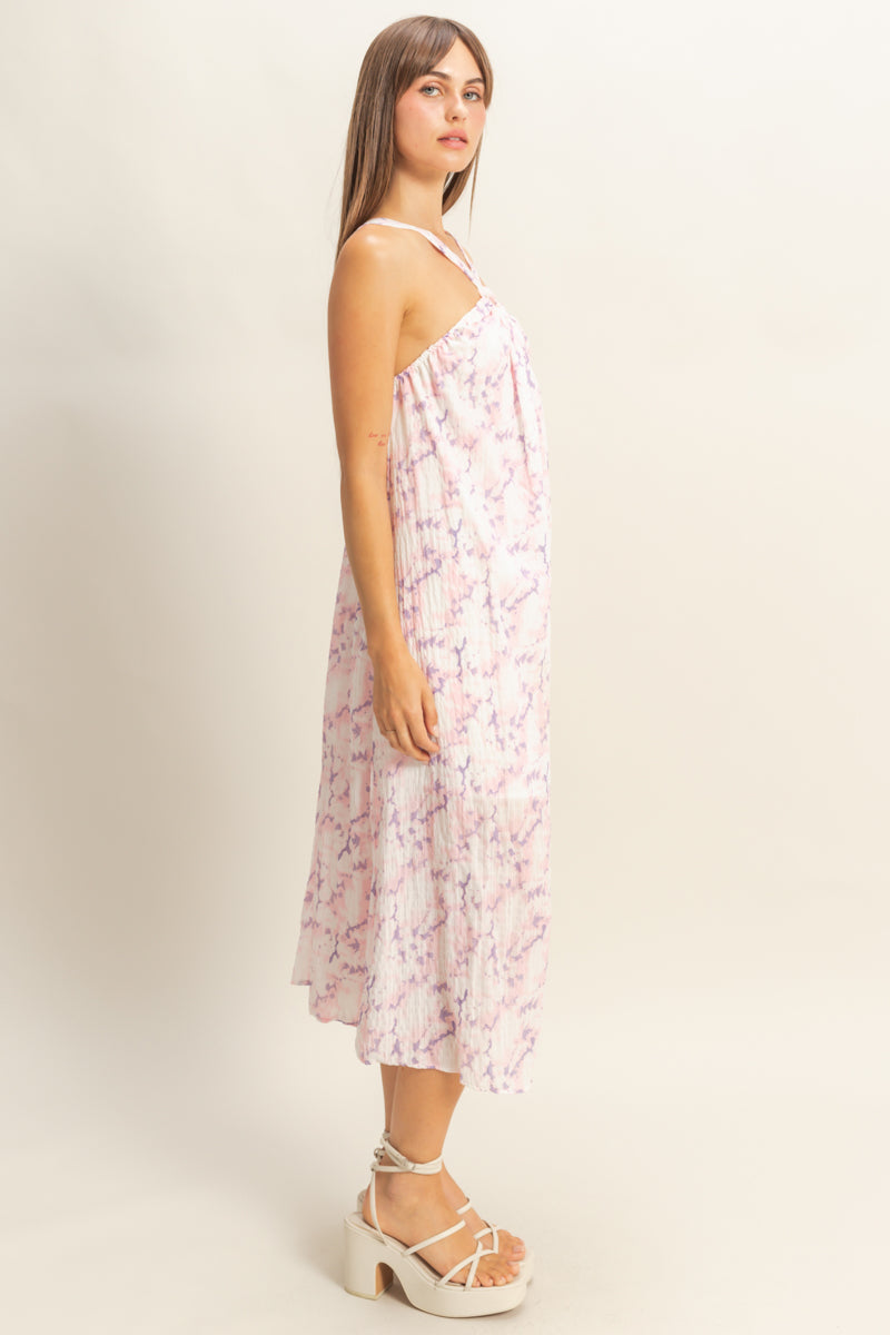 Wholesale Halter Cross Neck Backless Maxi Dress Dresses HF22E496 PINK HYFVE