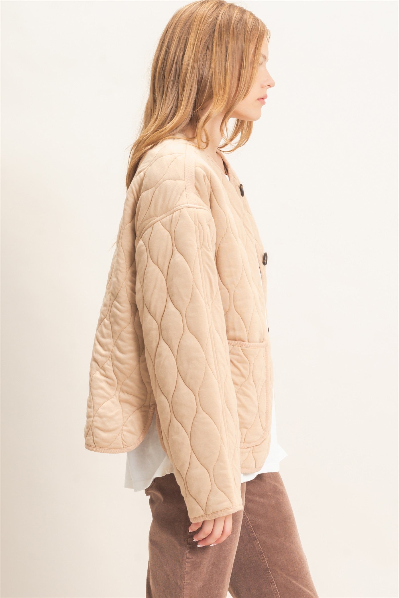 Wholesale Diamond Quilted Jacket Coats & Jackets HF26E370 TAUPE HYFVE