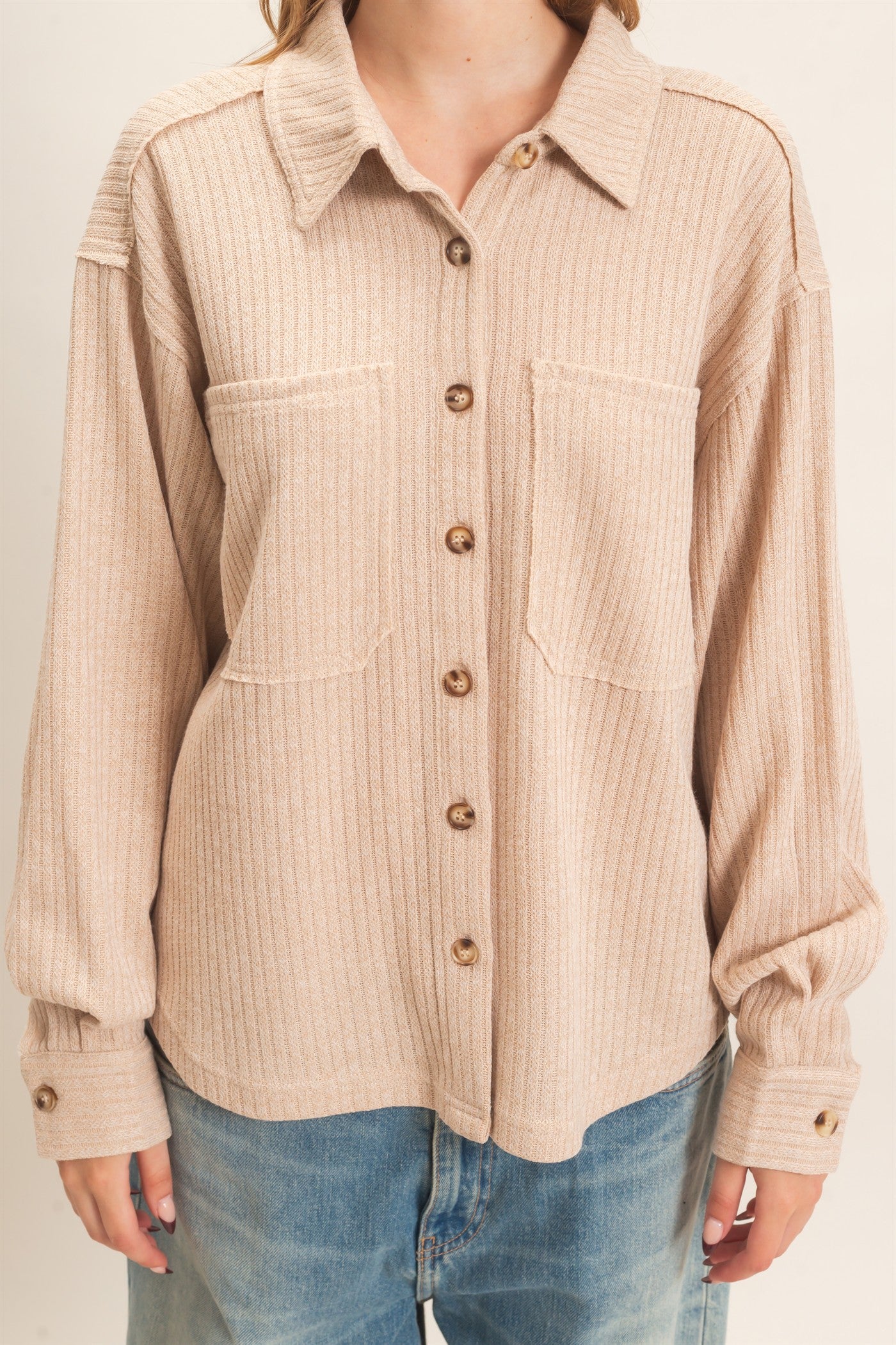 Wholesale Corduroy Button-Up Shirt Shirts HF26F138 BEIGE HYFVE