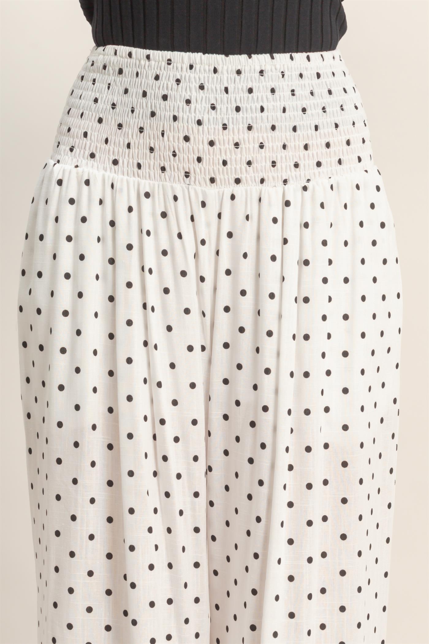 Wholesale Polka Dot Elastic Wide-Leg Pants Pants HF26C280 WHITE HYFVE