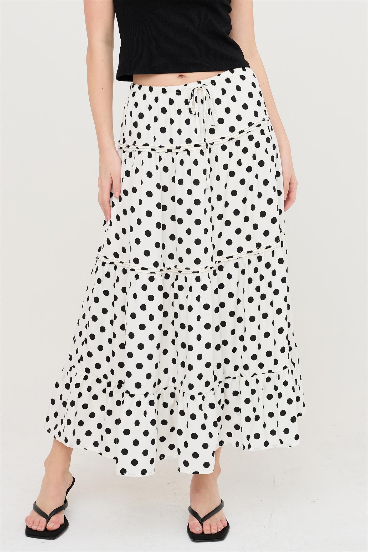 Wholesale Tiered Polka Dot Skirt Skirts HF26C066 WHITE HYFVE