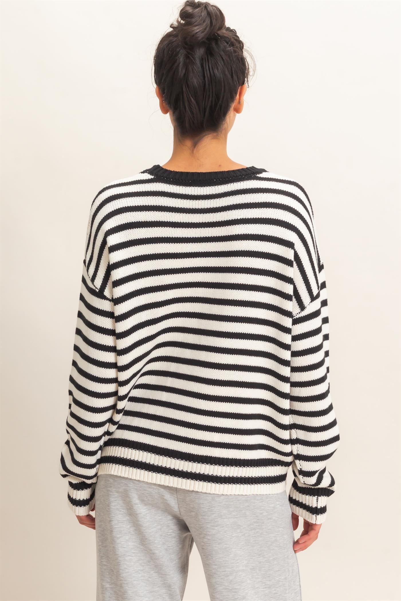 Wholesale Striped Crew Neck Sweater Sweaters DZ26E237 BLACK DOUBLE ZERO