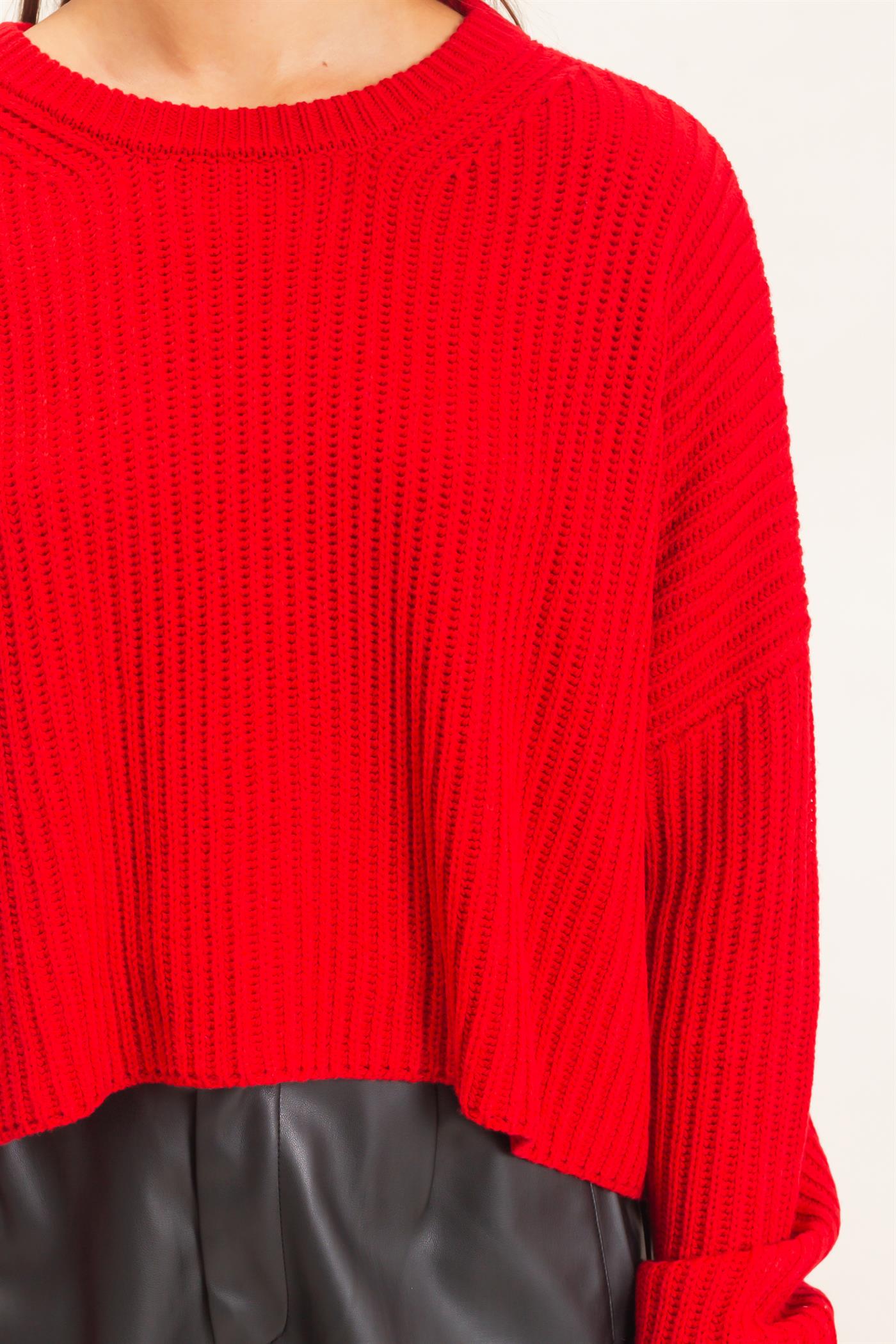 Wholesale Oversized Cropped Sweater Sweaters DZ26E252 RED DOUBLE ZERO