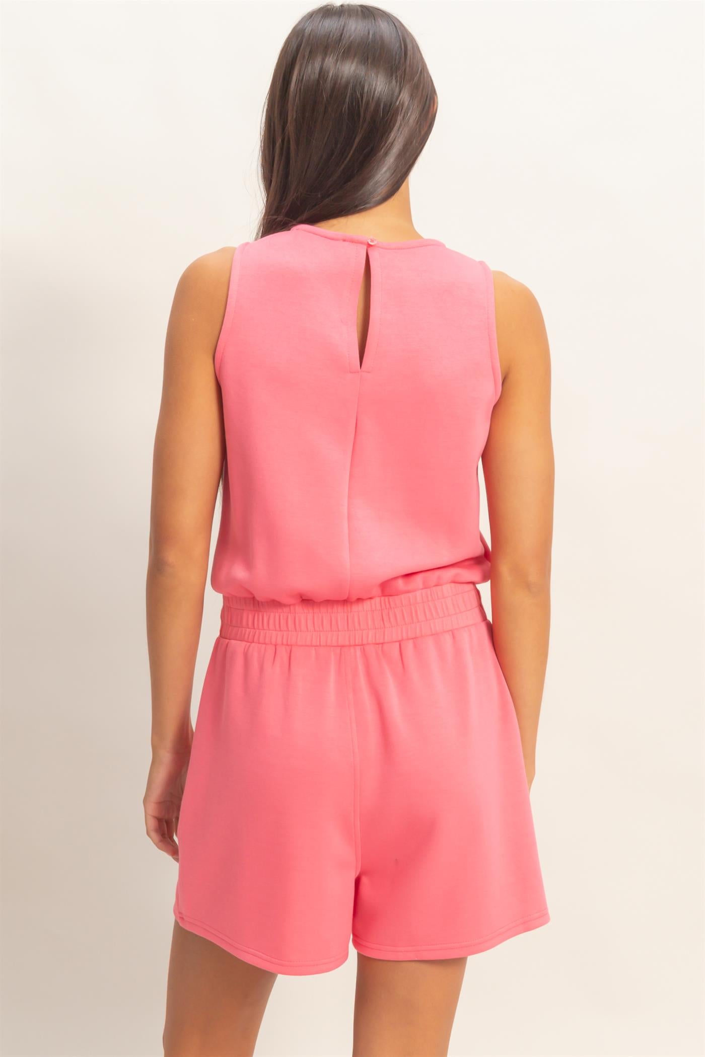 Wholesale Drawstring Waist Sleeveless Romper Clothing DZ26C732 TAFFY PINK DOUBLE ZERO