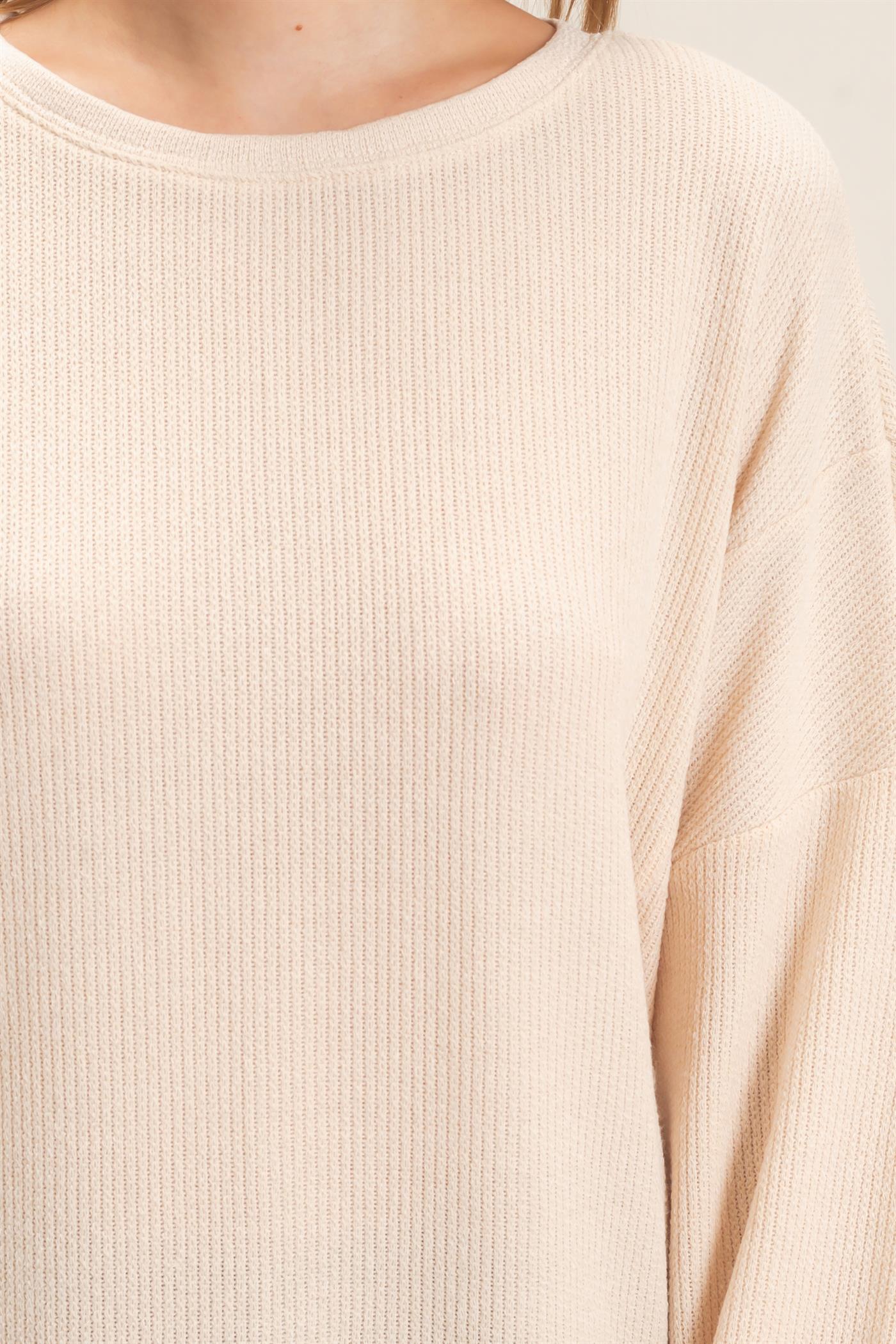 Wholesale Ribbed Boat Neck Knit Top Clothing Tops HF26E852 CREAM HYFVE