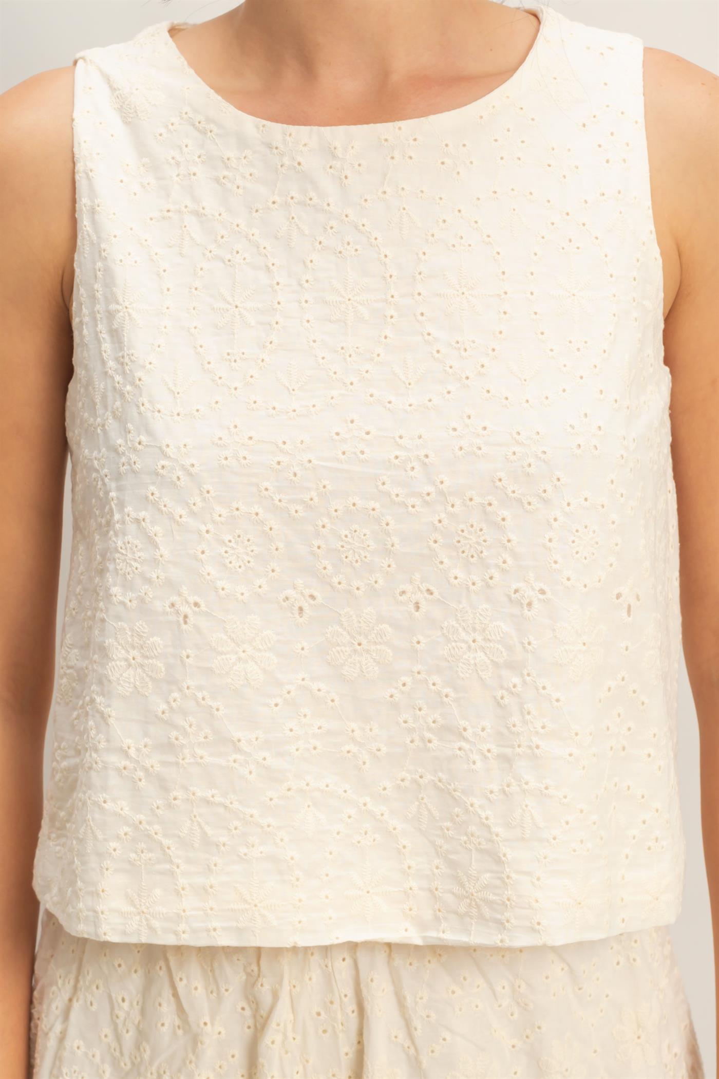 Wholesale Eyelet Sleeveless Top & Shorts Set Clothing HF26C216-SET CREAM HYFVE