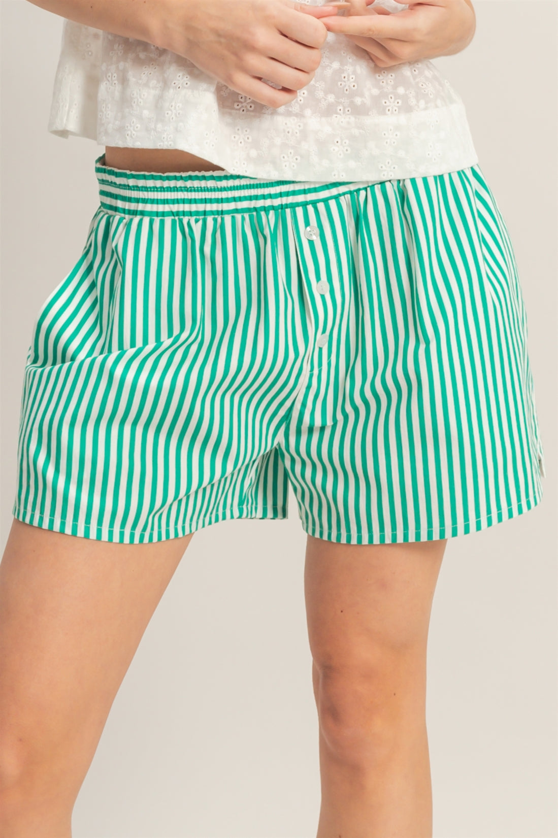 Wholesale Striped Elastic Waist Boxer Shorts Shorts DZ26C039 GREEN DOUBLE ZERO