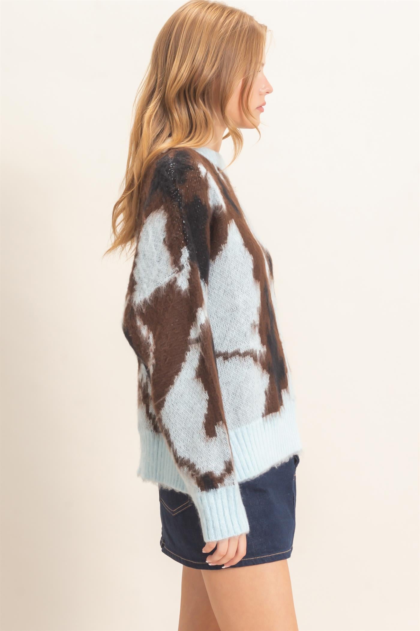Wholesale Abstract Jacquard Mock Neck Sweater Sweaters HF26E663 BLUE HYFVE