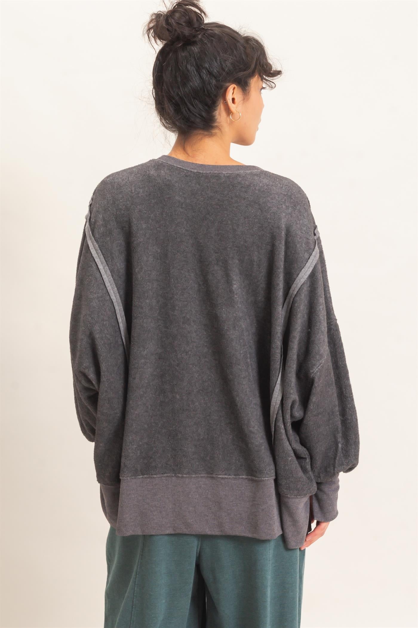Wholesale Oversized Raw Edge Crew Neck Sweatshirt Sweatshirts DZ26E273 CHARCOAL DOUBLE ZERO