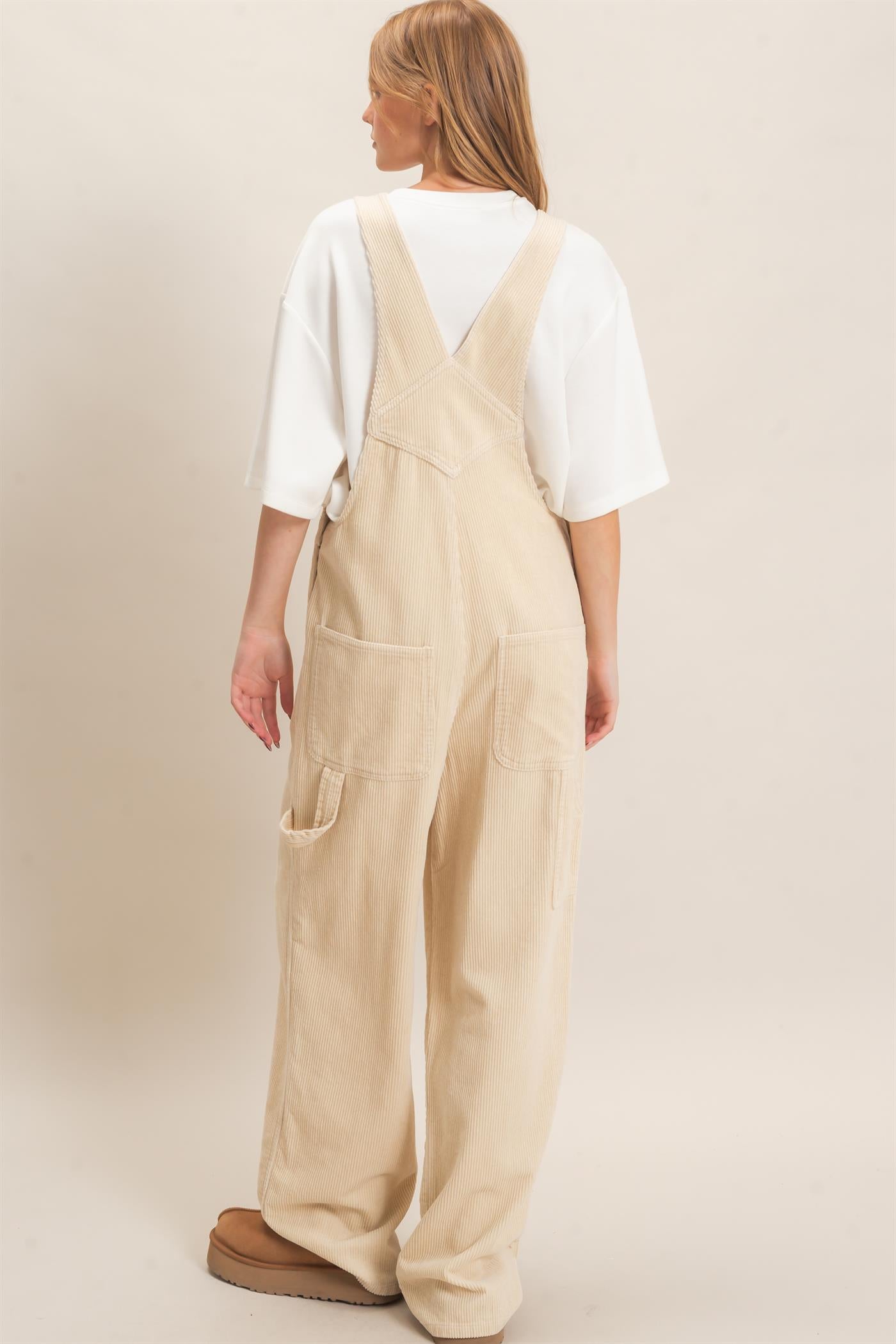 Wholesale Mineral Wash Corduroy Overalls Clothing HF26F210-D BEIGE HYFVE