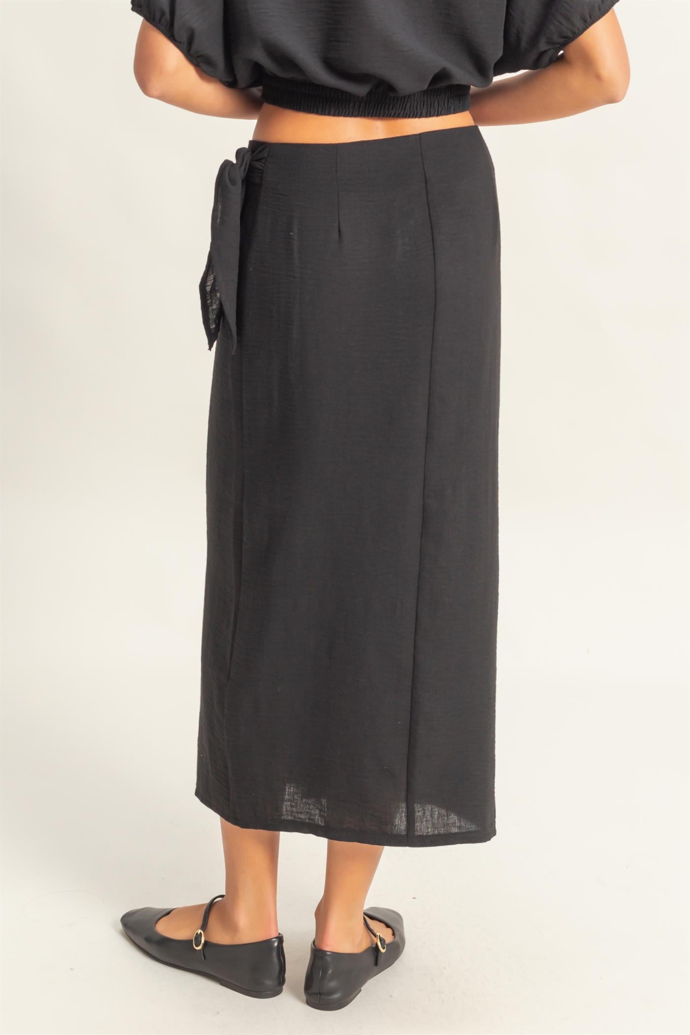 Wholesale High Waist Crinkle Woven Maxi Skirt Skirts DZ25C511 BLACK DOUBLE ZERO