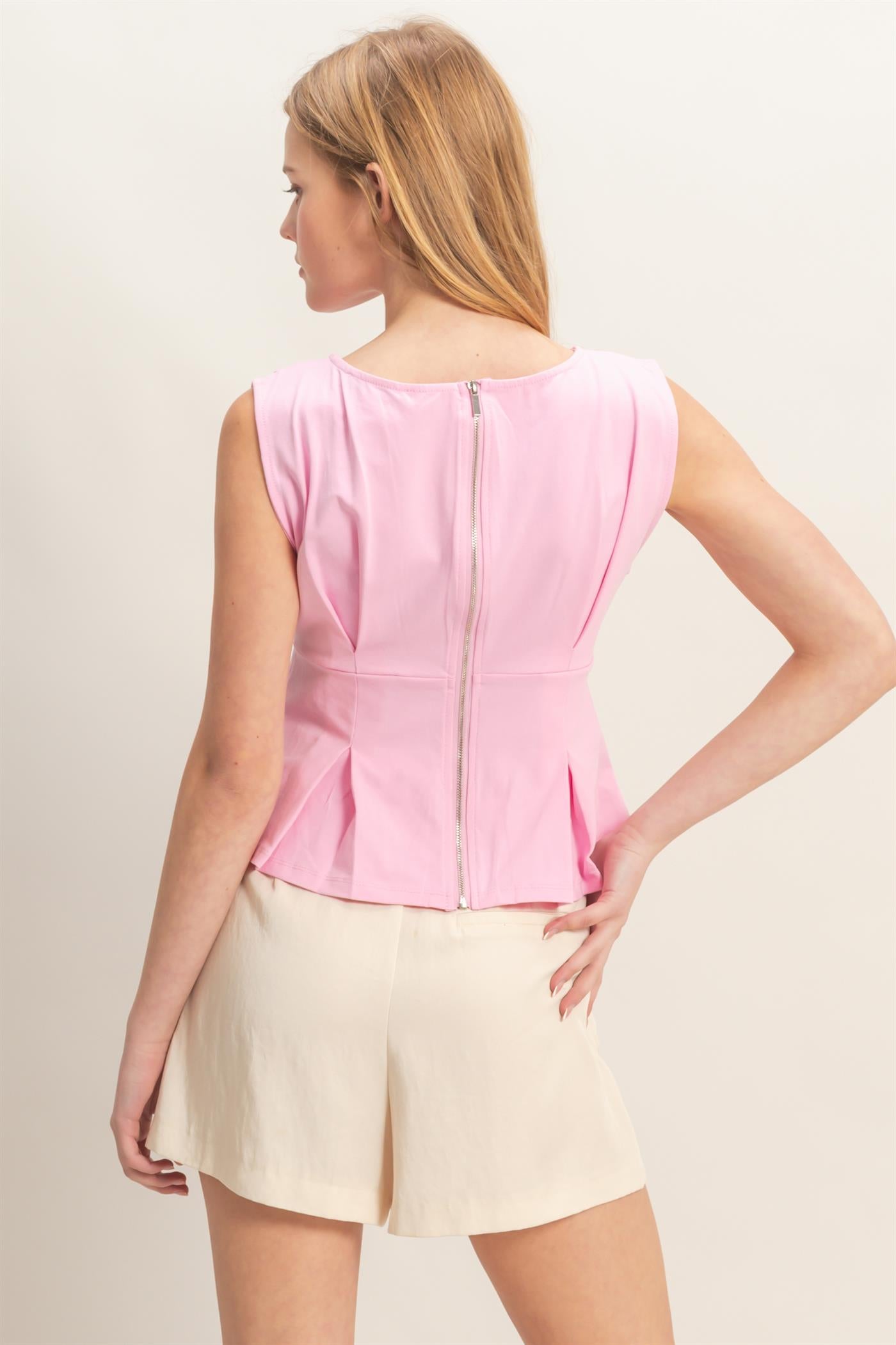 Wholesale Sleeveless Peplum Top Clothing Tops HF26A773 PINK HYFVE