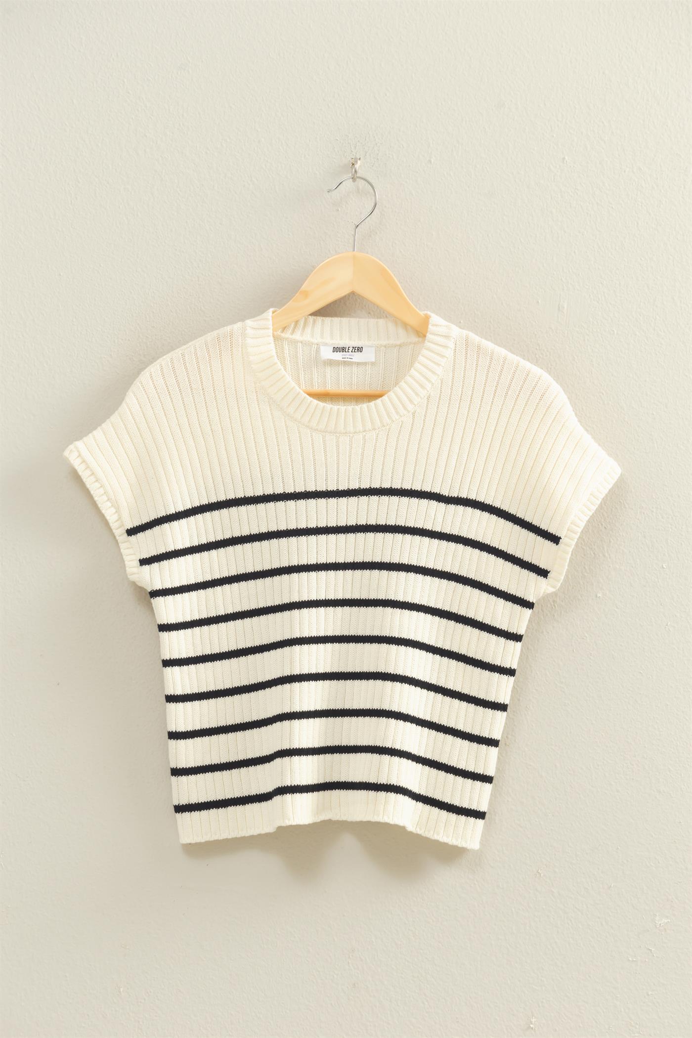 Wholesale Sleeveless Ribbed Striped Knit Top Clothing Tops DZ26A209 BLACK DOUBLE ZERO