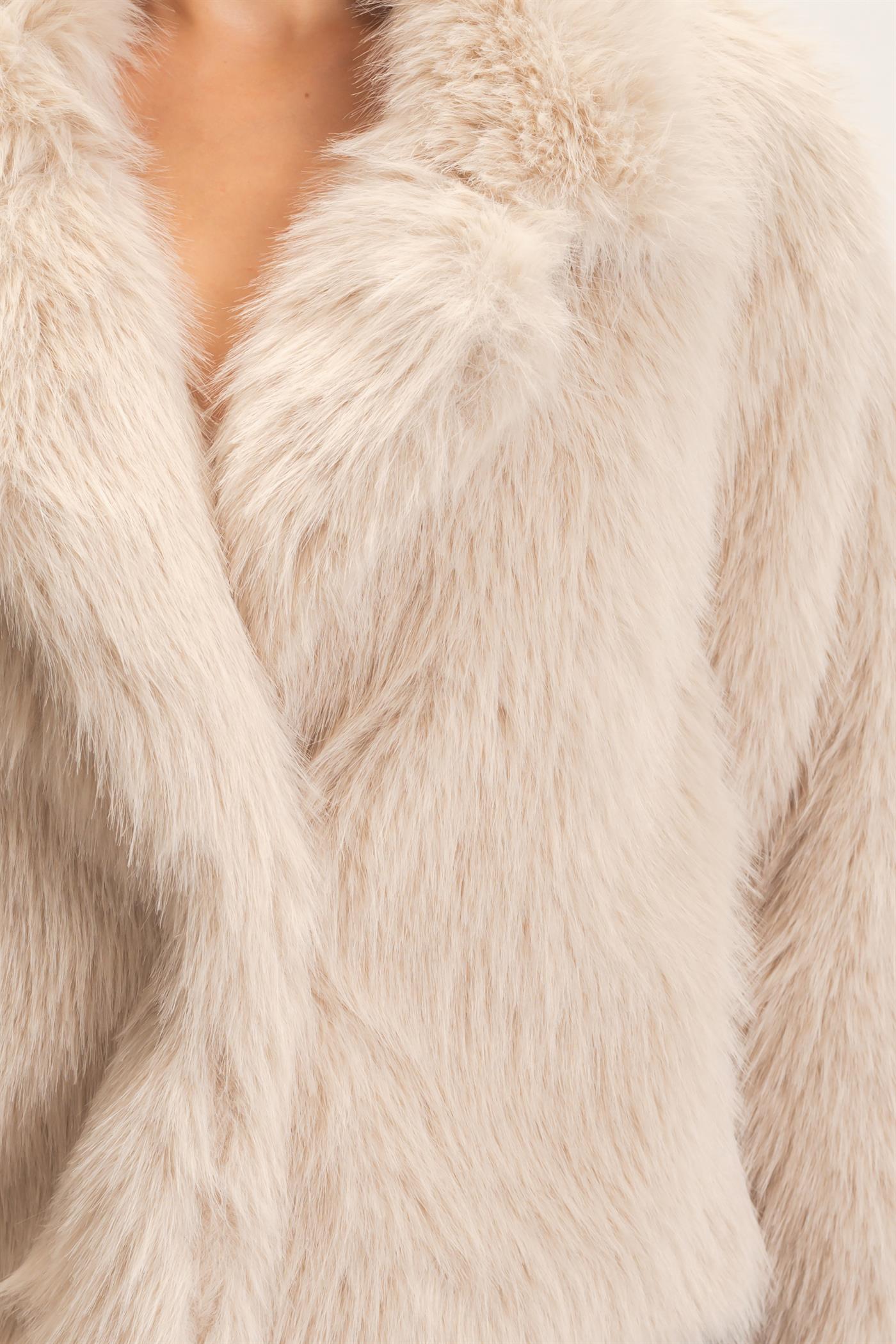 Wholesale Shawl Collar Faux Fur Jacket Outerwear HF26F207-D TAUPE HYFVE
