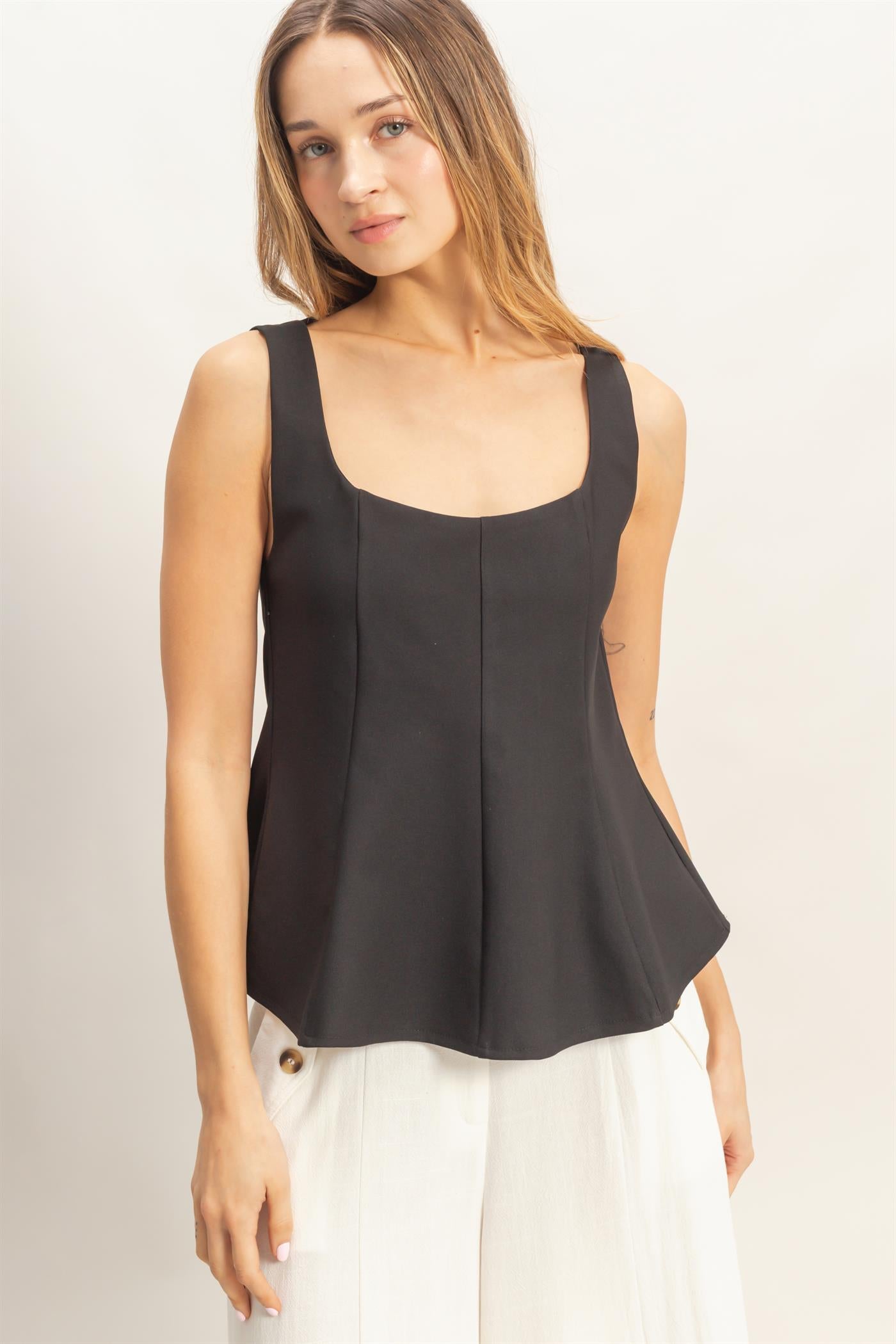 Wholesale Square Neck Flared Tank Top Clothing Tops HF26A216 BLACK HYFVE