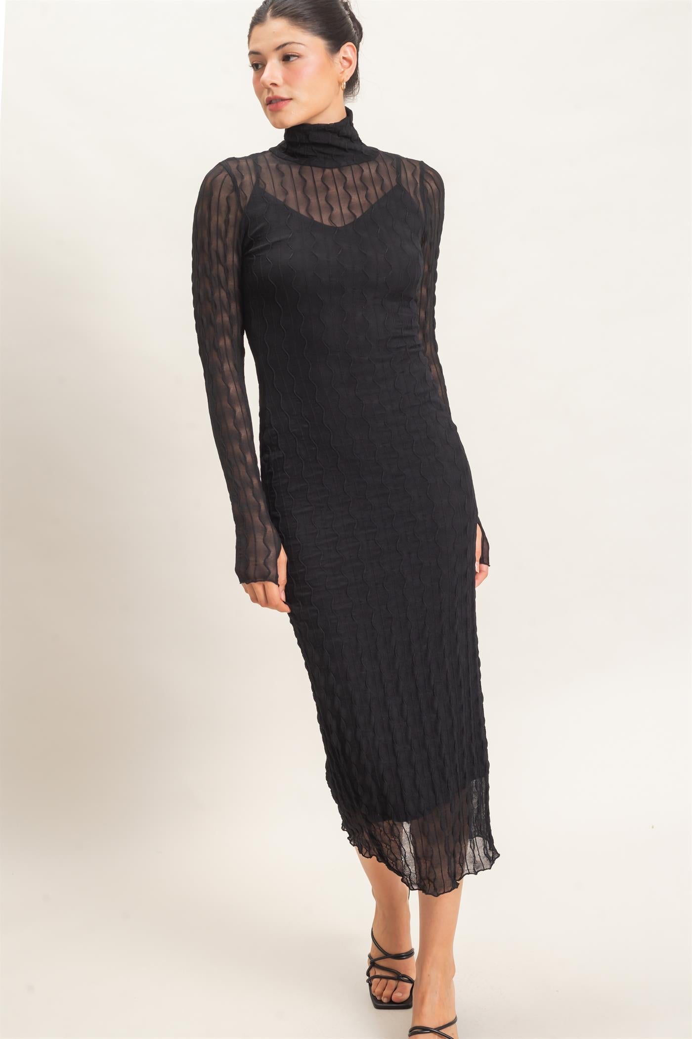 Wholesale Mesh Knit Maxi Dress Dresses HF26C890 BLACK HYFVE