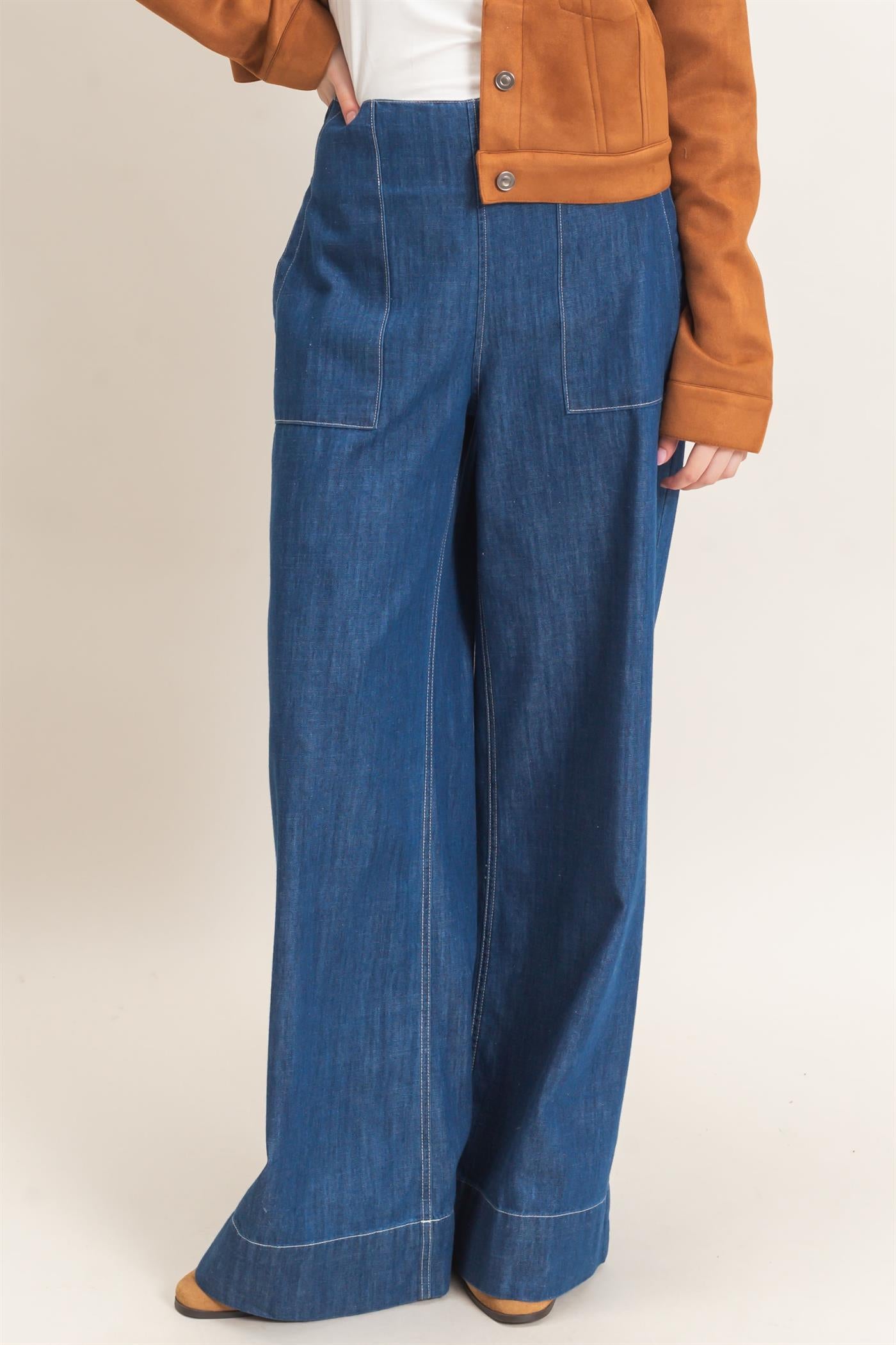 Wholesale Wide-Leg Denim Pants Pants HF26C877 DARK BLUE HYFVE