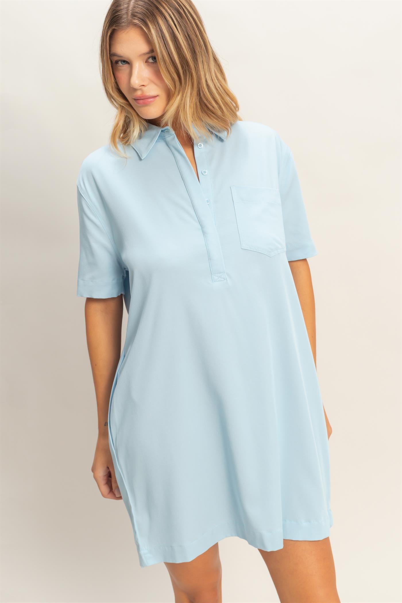 Wholesale Collared Shirt Dress Dresses HF26E427-D L.BLUE HYFVE