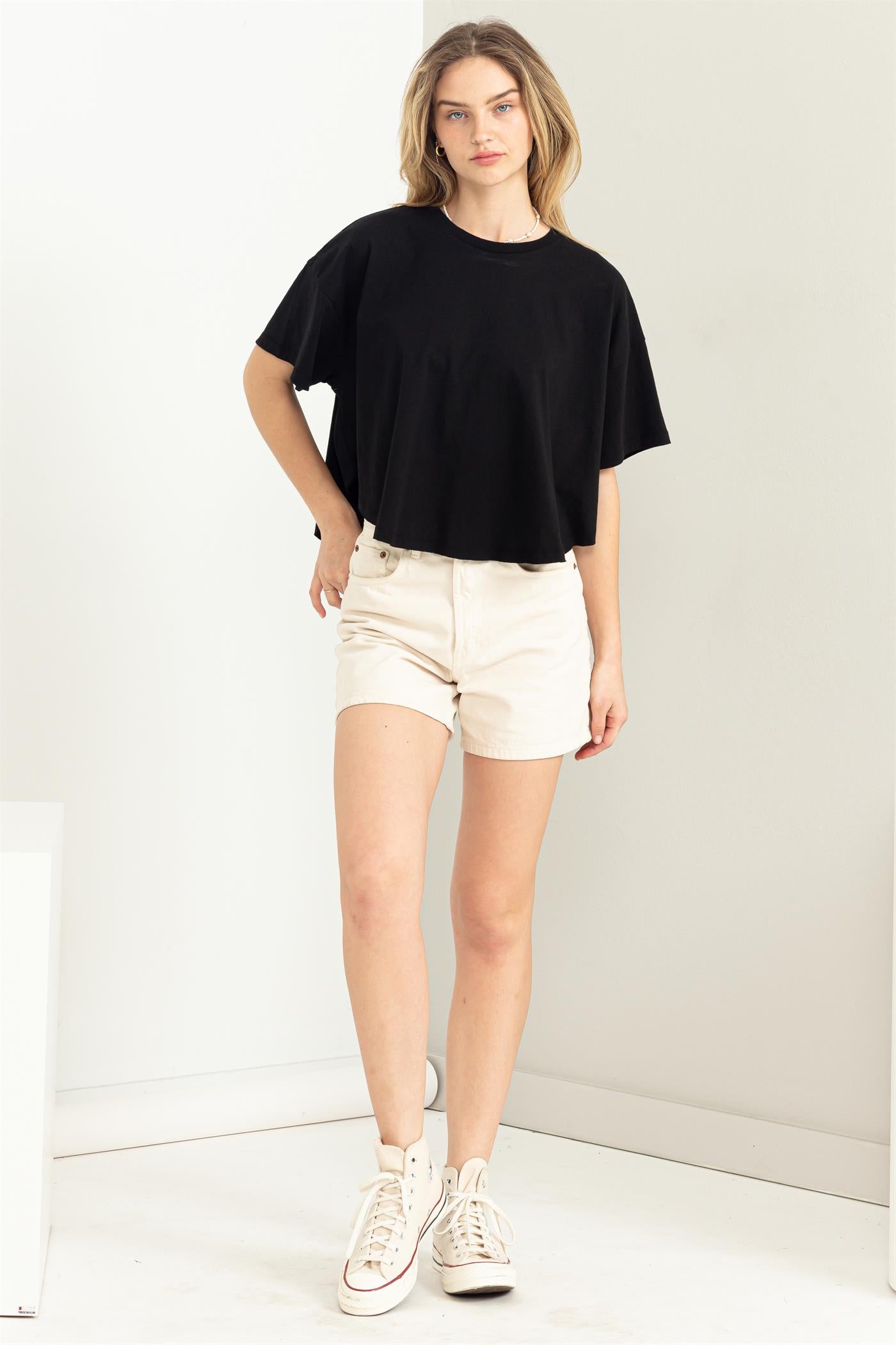 Wholesale Stay Easy Flutter Sleeve High-Low Top Clothing Tops DZ23C410 BLACK DOUBLE ZERO