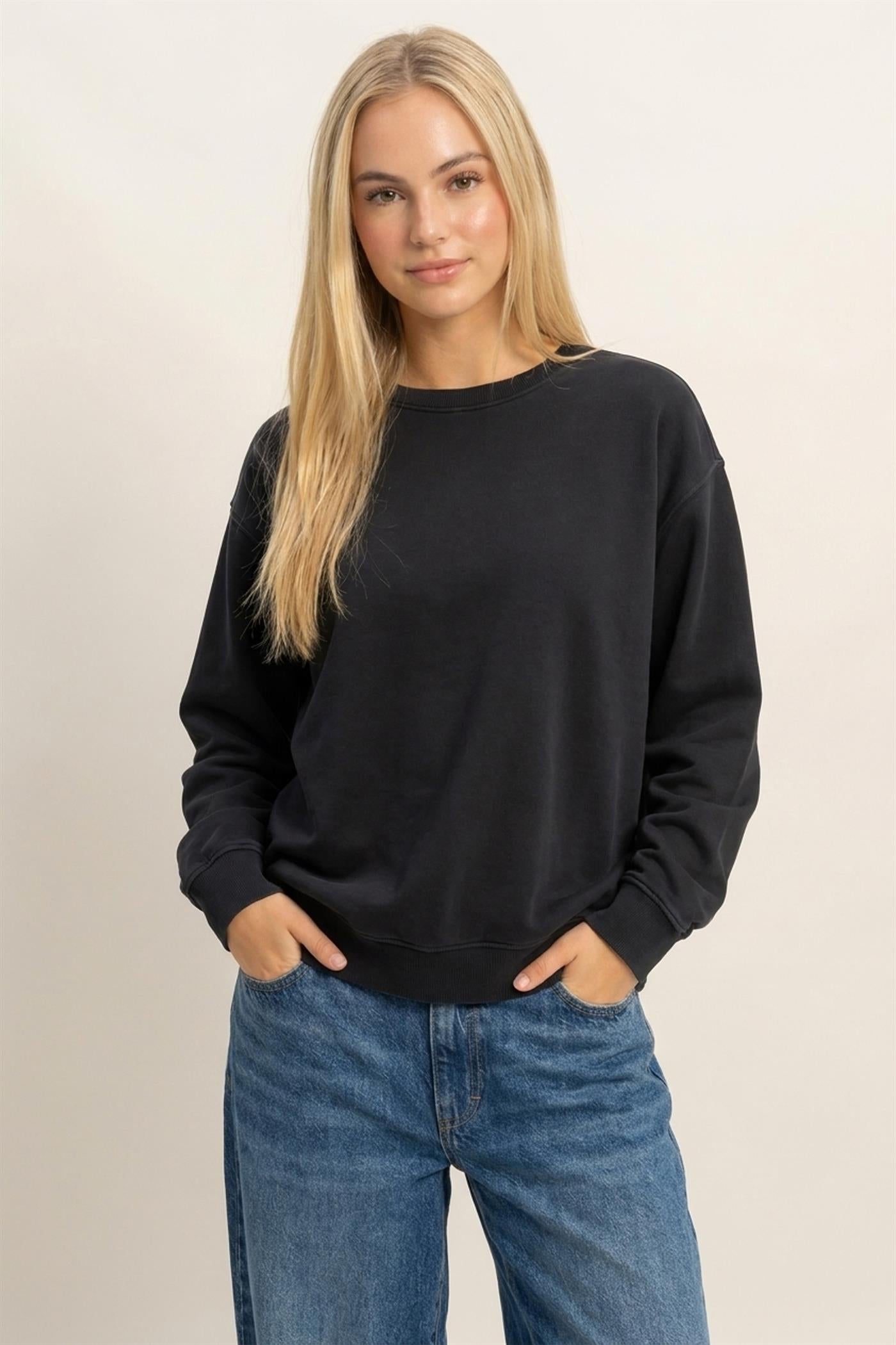Wholesale Mineral Wash Crew Neck Sweatshirt Sweatshirts DZ26E990 BLACK DOUBLE ZERO