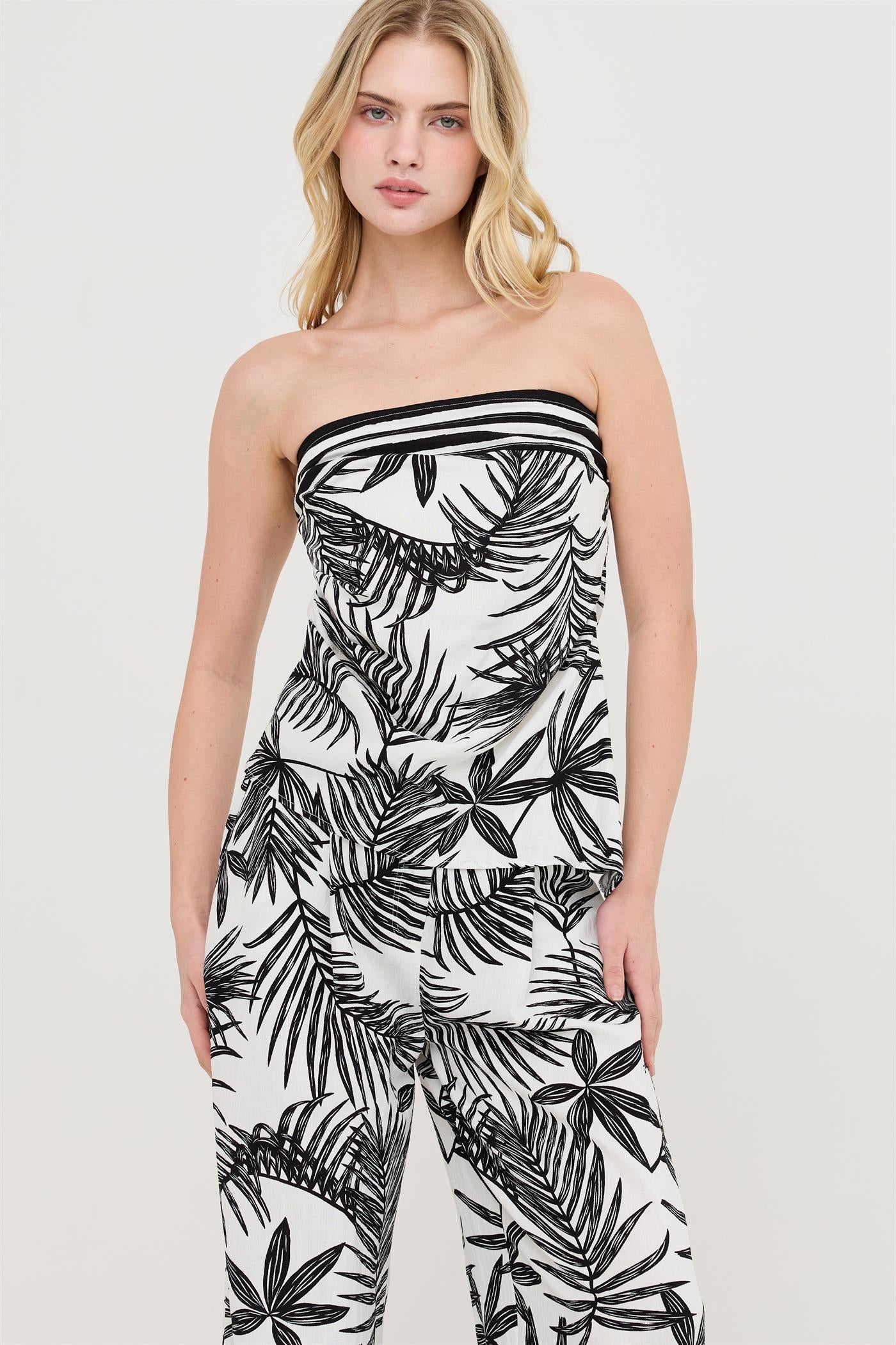 Wholesale Strapless Top & Wide-Leg Pants Set Clothing HF26C248-SET-D BLACK HYFVE