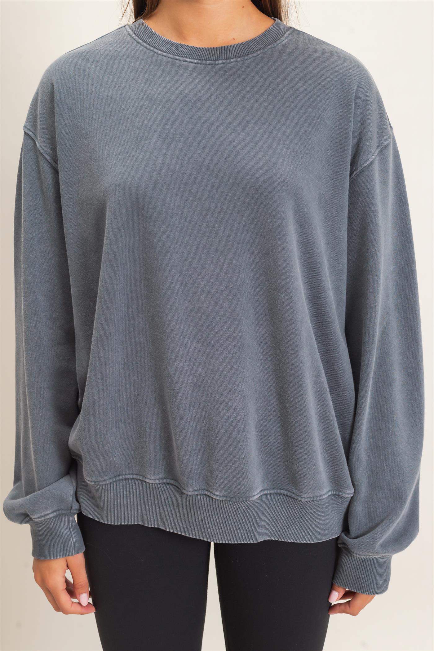Wholesale Mineral Wash Crew Neck Sweatshirt Sweatshirts DZ26E990 DARK GRAY DOUBLE ZERO
