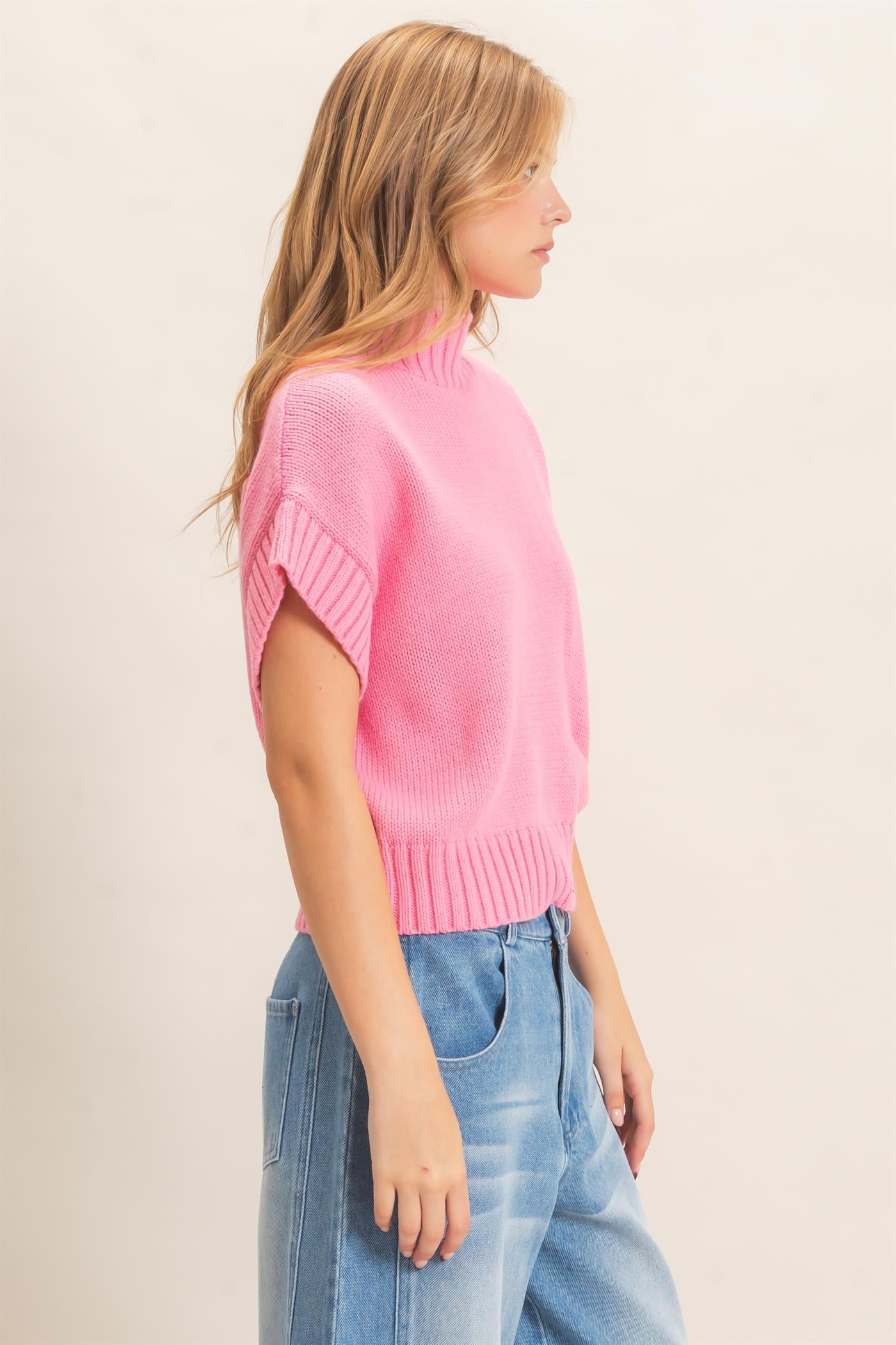 Wholesale Ribbed Mock Neck Sweater Vest Sweaters HF26F186-D PINK HYFVE