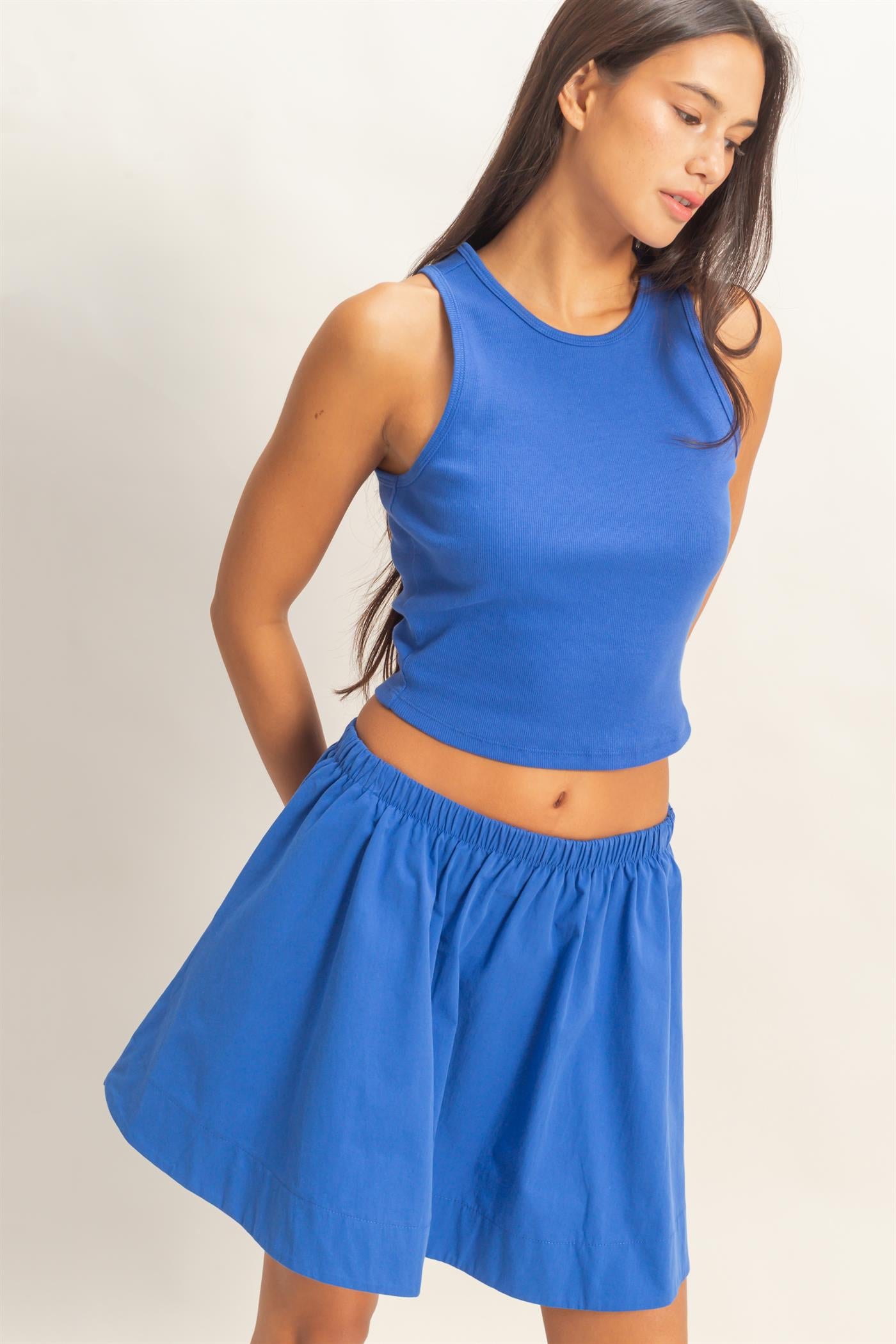 Wholesale Sleeveless Ribbed Top And Skirt Set Clothing DZ26C346-SET COBALT DOUBLE ZERO