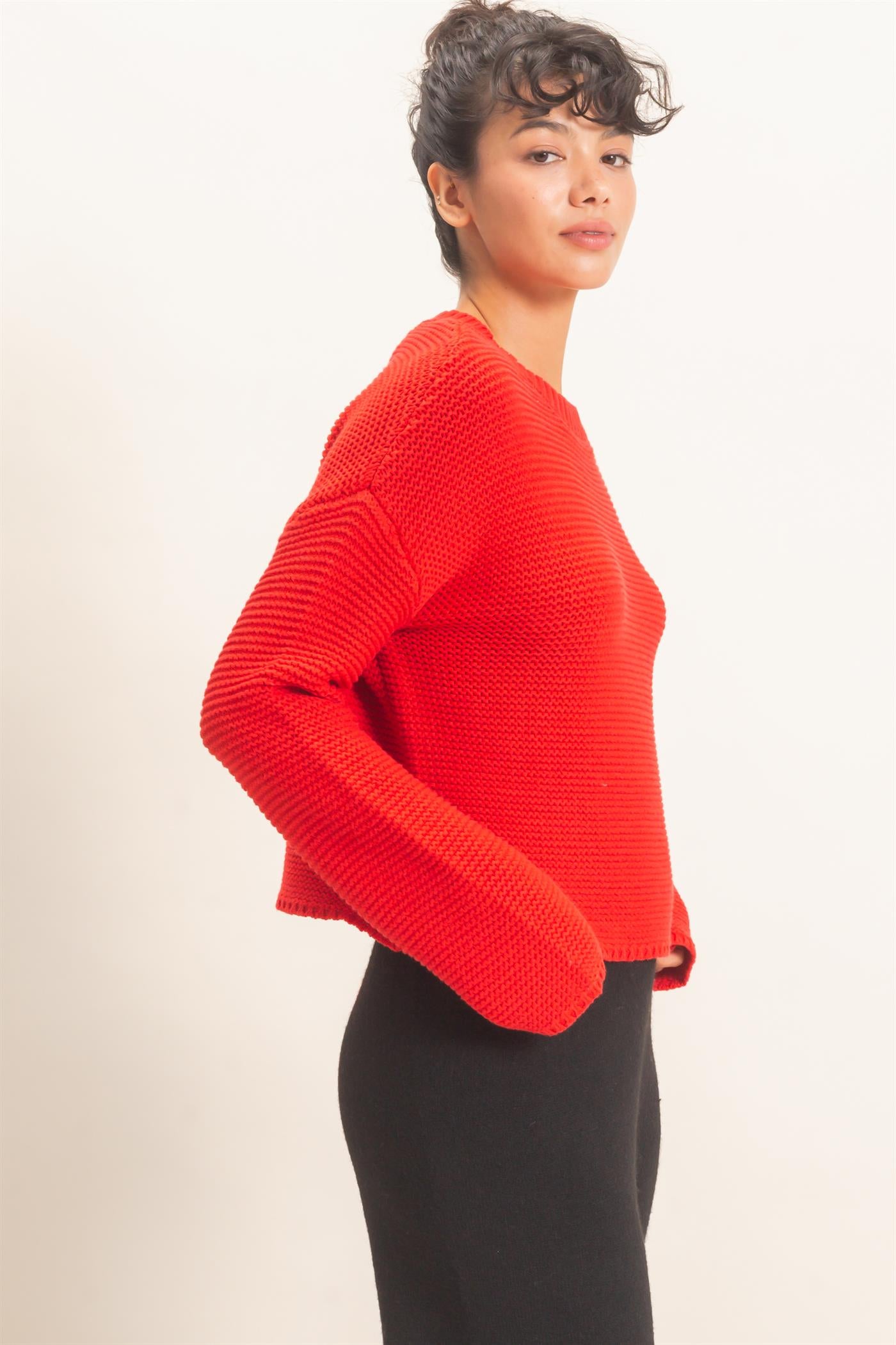 Wholesale Textured Knit Crew Neck Sweater Sweaters DZ26F395 RED DOUBLE ZERO