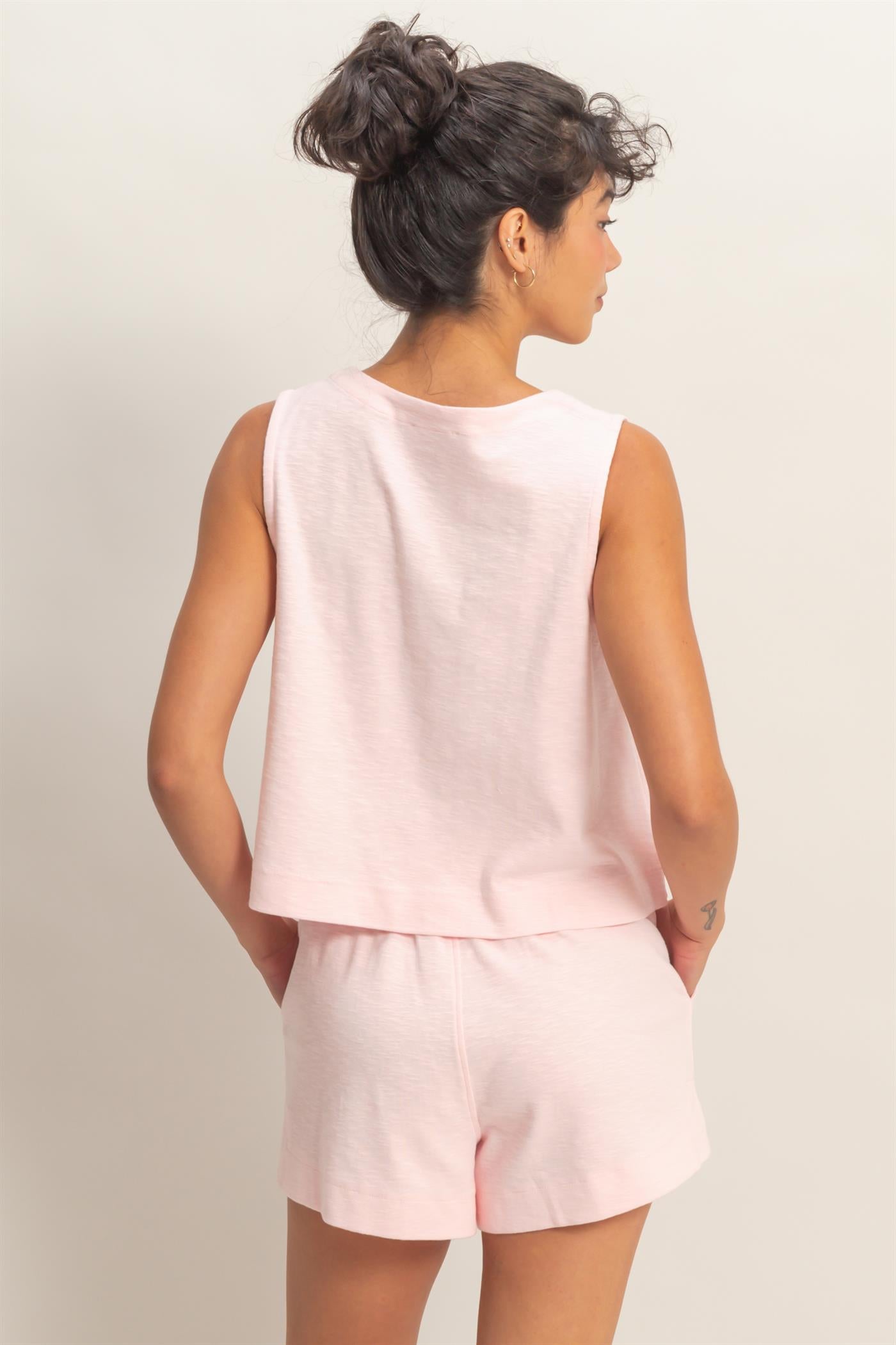 Wholesale Sleeveless Boxy Fit Crew Neck Top Clothing Tops DZ26C090 SOFT PINK DOUBLE ZERO