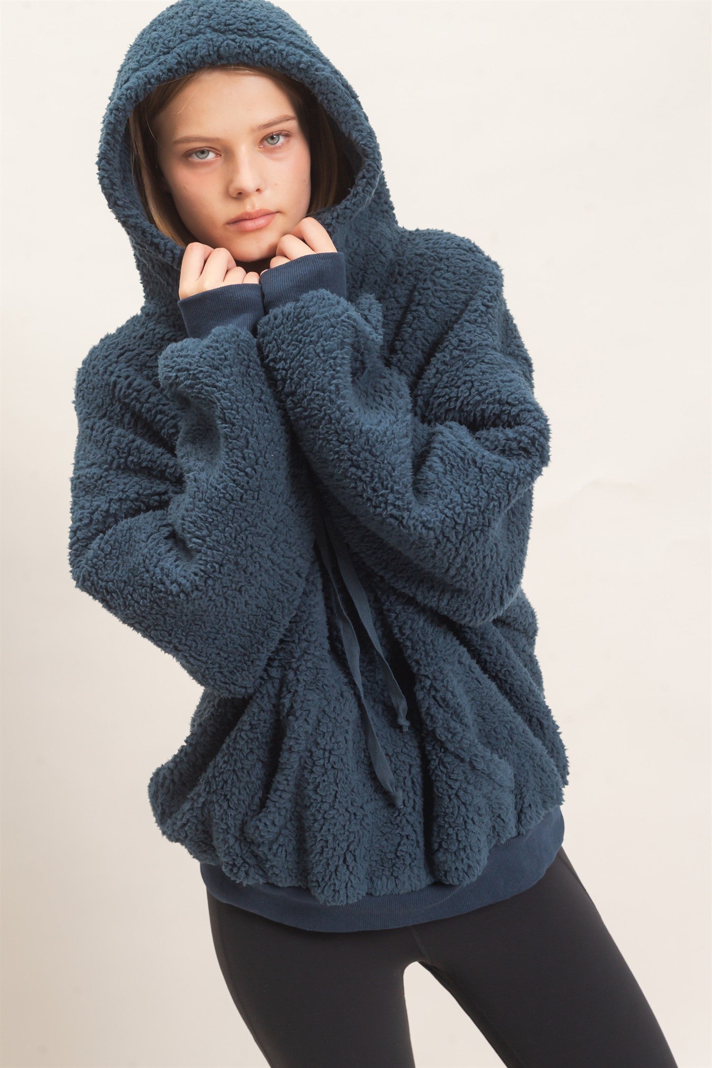 Wholesale Plush Sherpa Pullover Hoodie Hoodies HF26F289 MIDNIGHT BLUE HYFVE