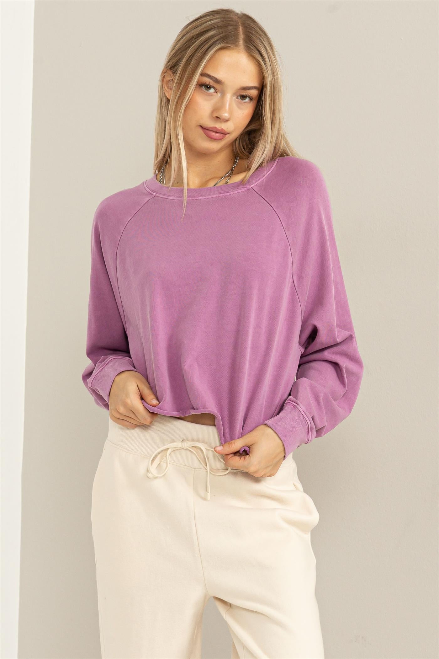 Wholesale Raglan Long Sleeve Top Clothing Tops DZ23G286 VINTAGE PLUM DOUBLE ZERO