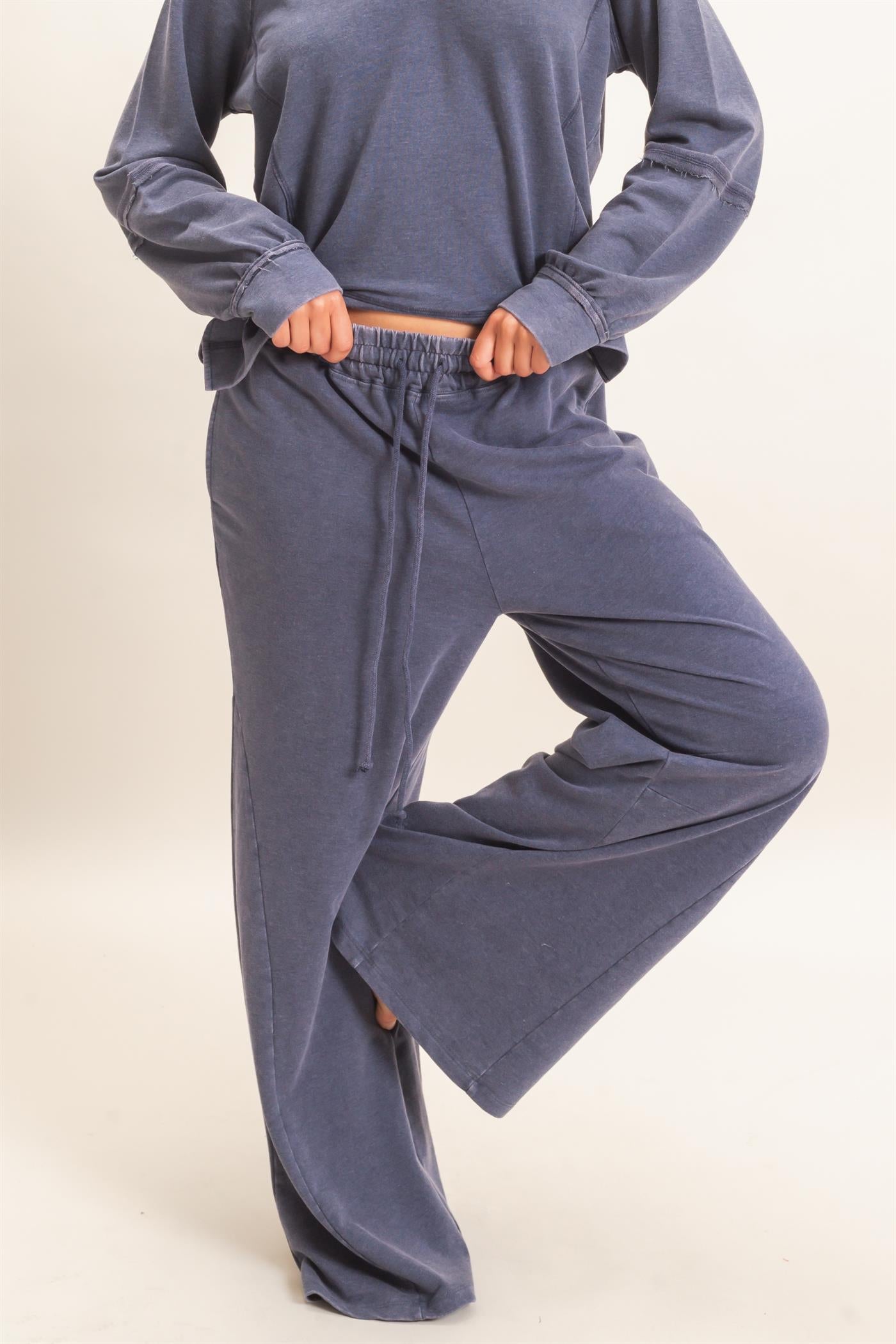 Wholesale Mineral Washed Wide Leg Pants Pants DZ26F082 NAVY DOUBLE ZERO