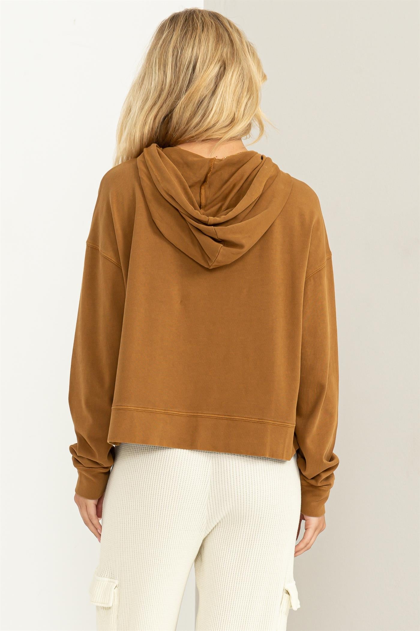Wholesale Long Sleeve Drawstring Hoodie Clothing Tops DZ23E999 PALE BROWN DOUBLE ZERO