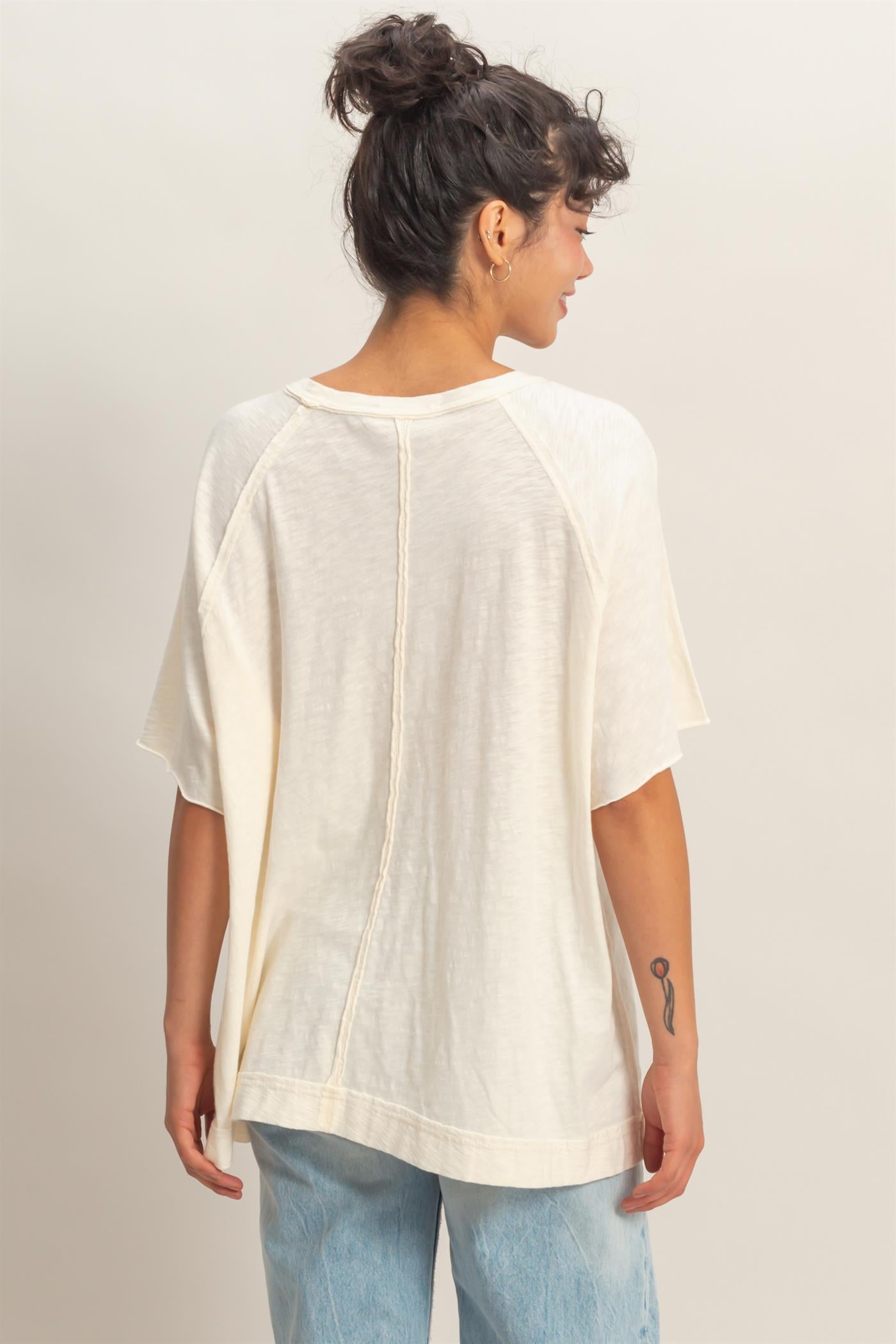 Wholesale Acid Washed Oversized Raw Edges Raglan Tee T-Shirts DZ26A333 WHIP CREAM DOUBLE ZERO