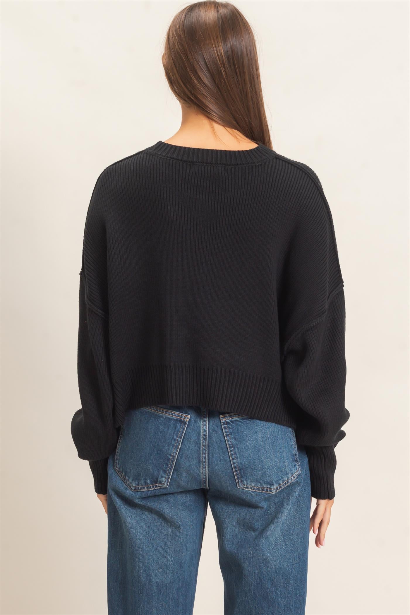 Wholesale Ribbed Drop Shoulder Sweater Sweaters DZ26C982 BLACK DOUBLE ZERO