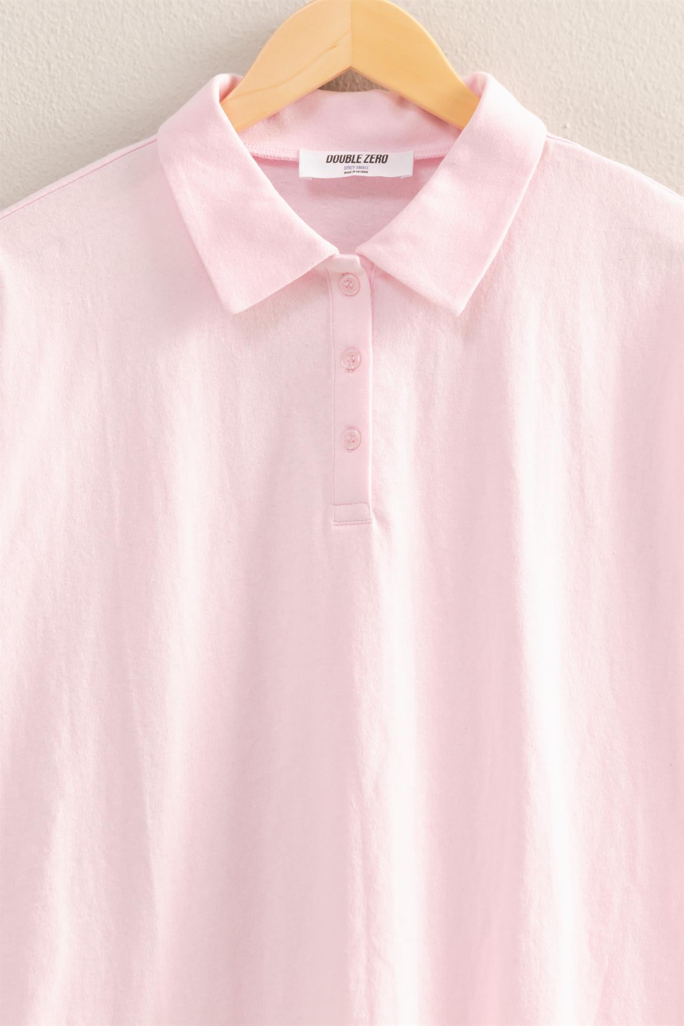 Wholesale Collared Neck Short Sleeve Relaxed Top Polos DZ25C257 SOFT PINK DOUBLE ZERO