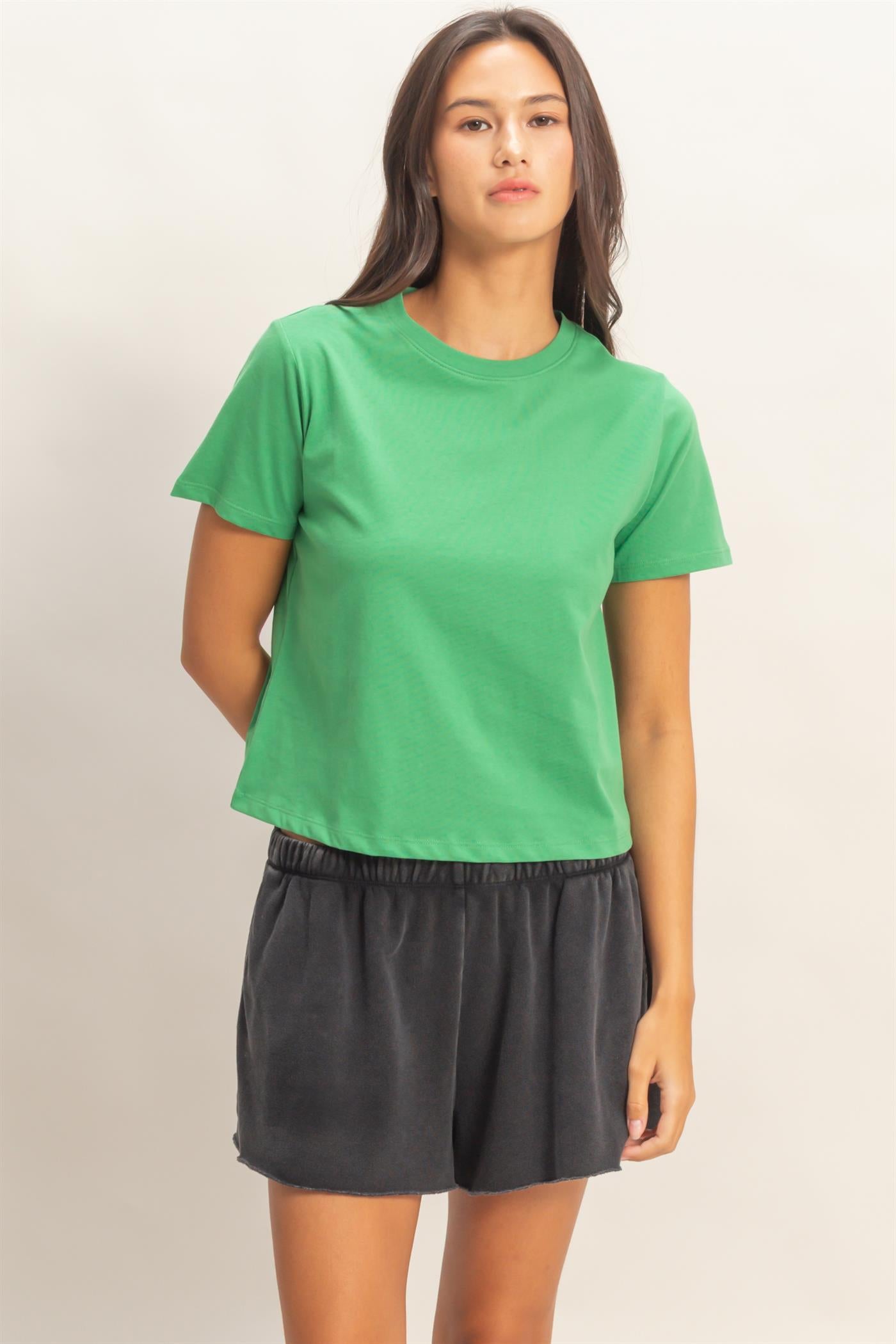 Wholesale Crew Neck Cotton T-Shirt Clothing Tops DZ26C412 GREEN DOUBLE ZERO