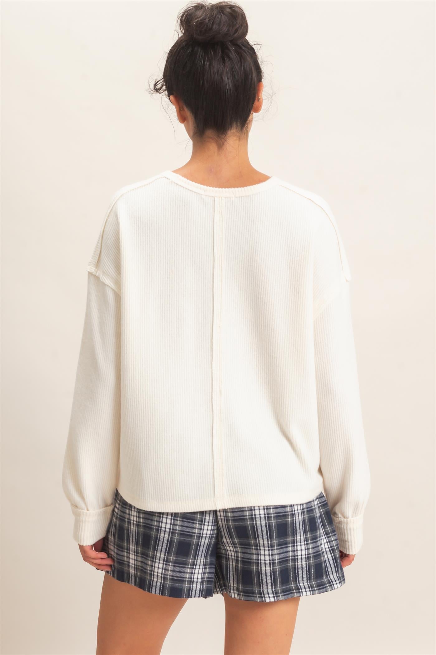 Wholesale Raw Edge Waffle Sweatshirt Sweatshirts DZ26F081 CREAM HYFVE