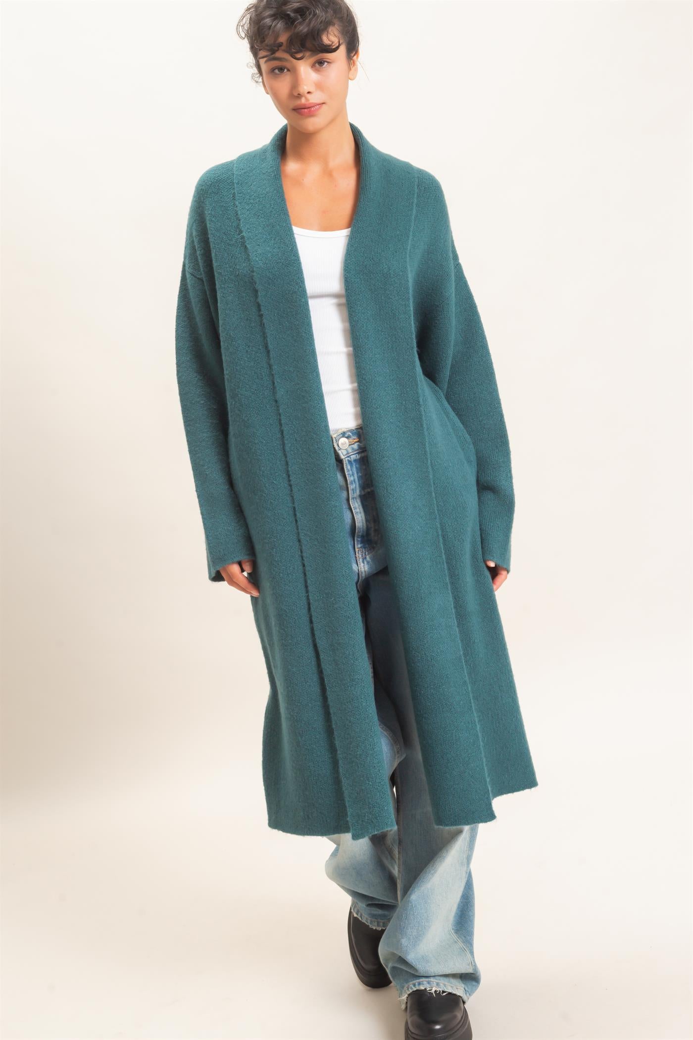 Wholesale Duster Cardigan Sweaters DZ26E267 DARK TEAL DOUBLE ZERO