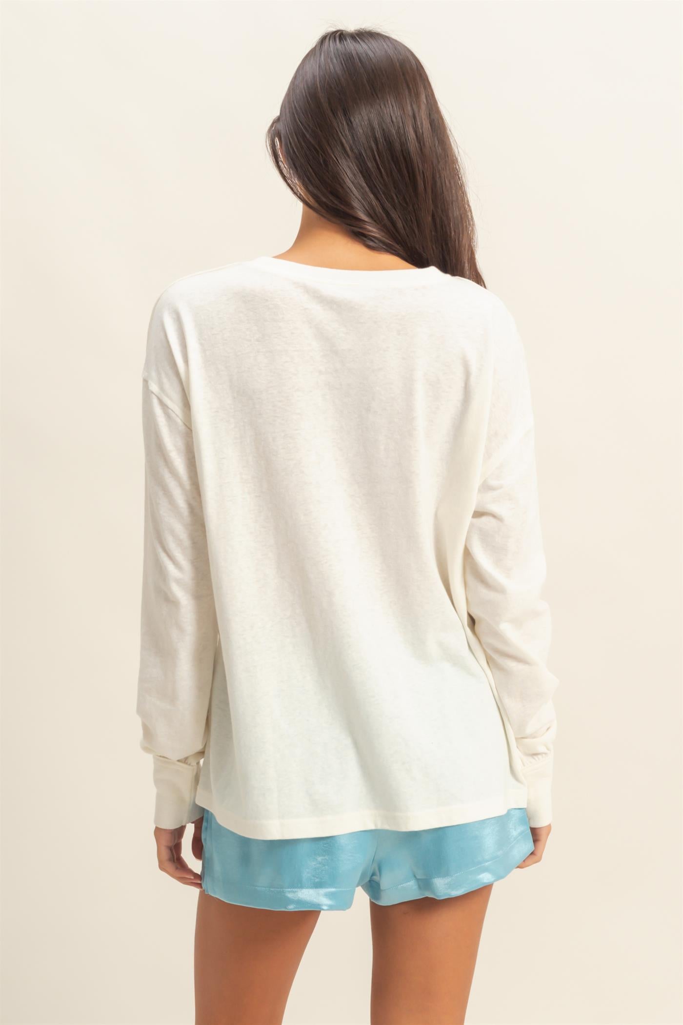 Wholesale Long Sleeve Pocket T-Shirt Clothing Tops DZ23G149 CREAM DOUBLE ZERO