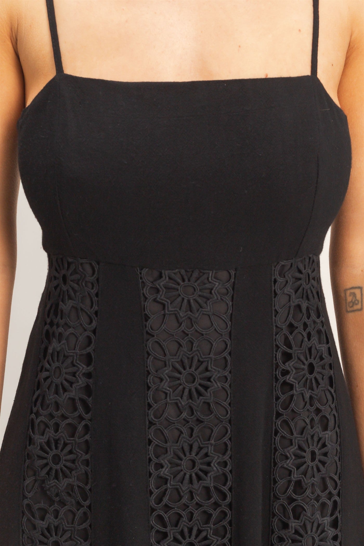 Wholesale Woven Lace Trim Maxi Dress Dresses HF26A498 BLACK HYFVE